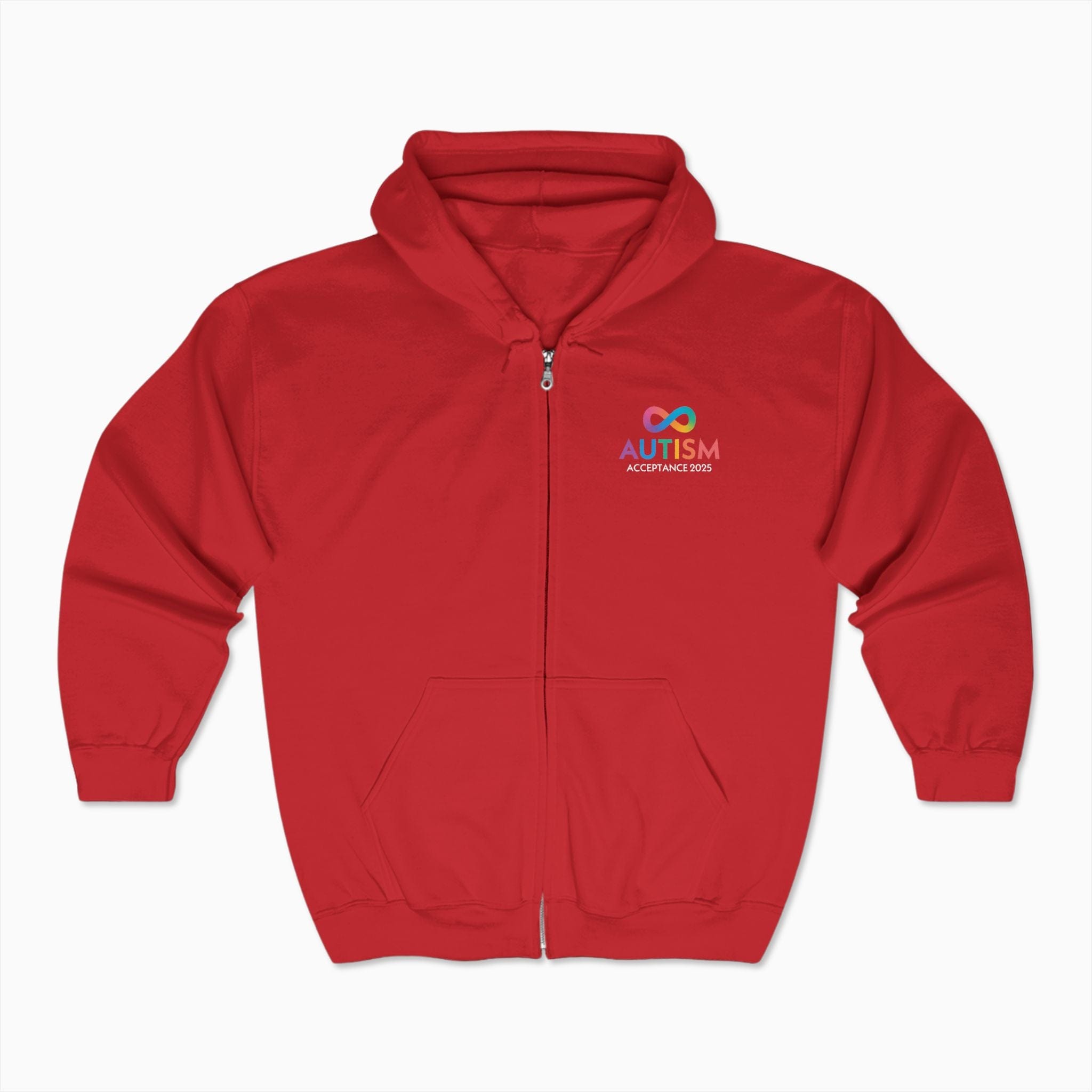 Autism Hoodie By Daily Bloom Autism Awareness 2025 - Infinity Acceptance Zip Up Hoodie Red / S