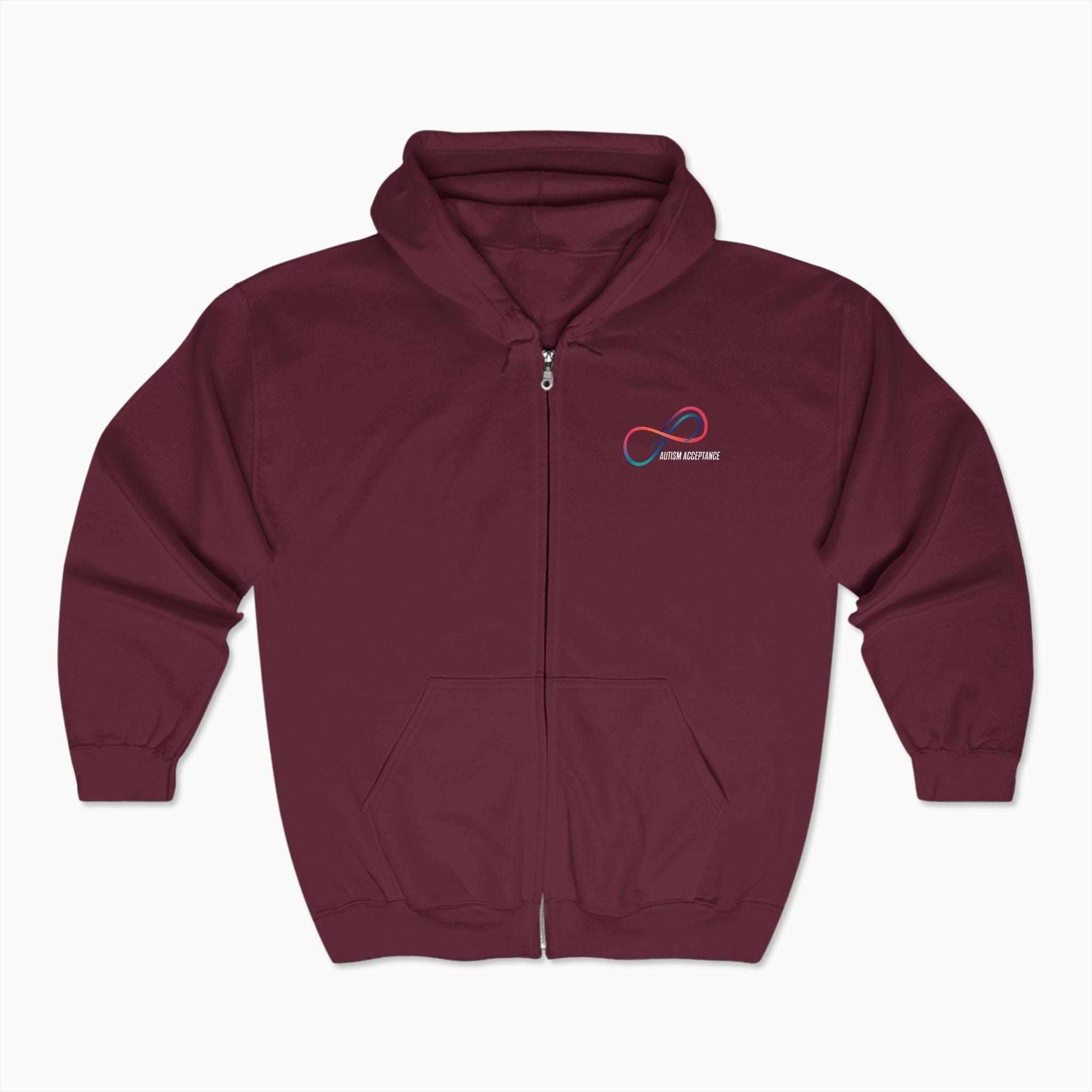 Autism Hoodie By Daily Bloom Autism Awareness 2025 - Loop of Acceptance Zip Up Hoodie Maroon / S