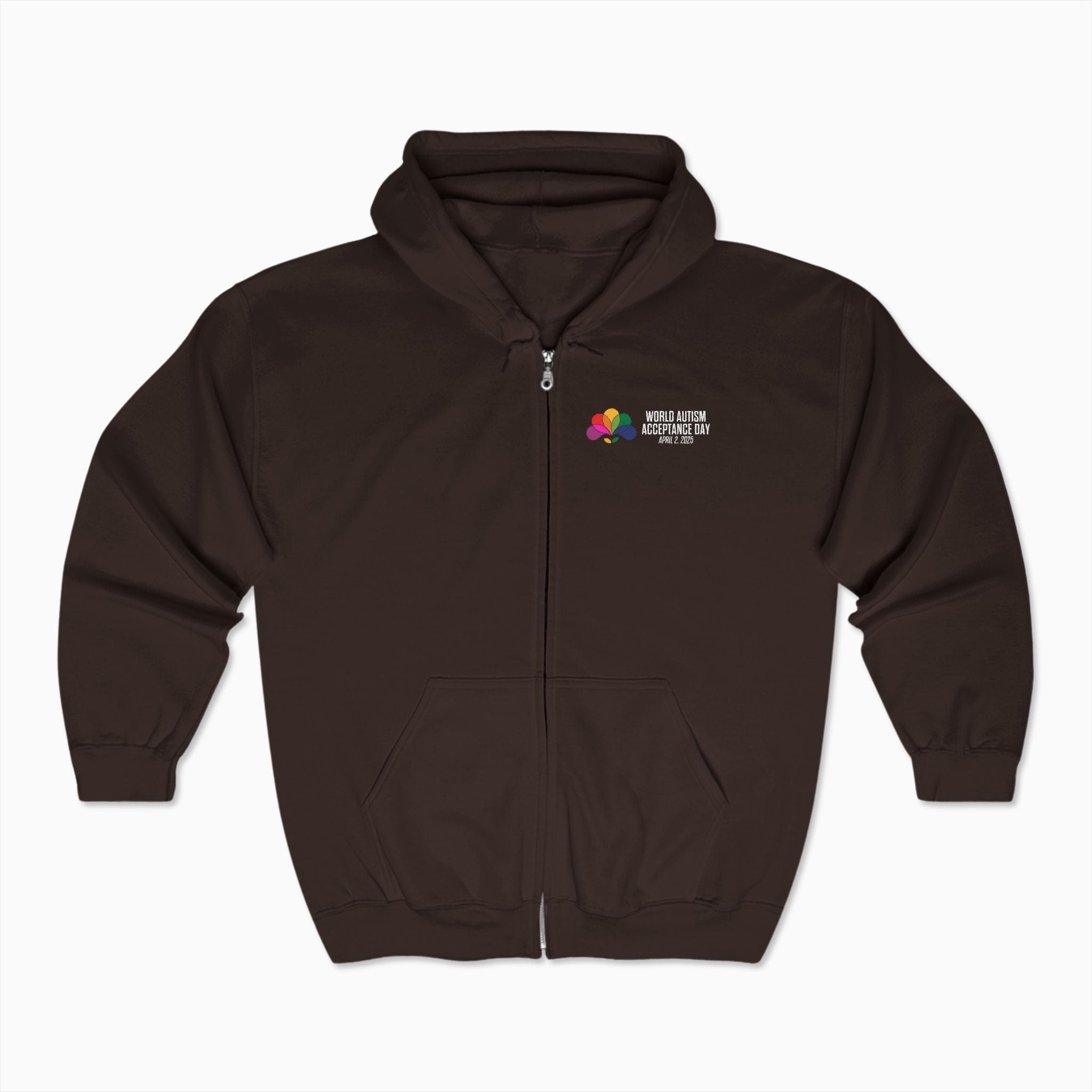 Autism Hoodie By Daily Bloom Autism Awareness 2025 - Spectrum in Bloom Zip Up Hoodie Dark Chocolate / S
