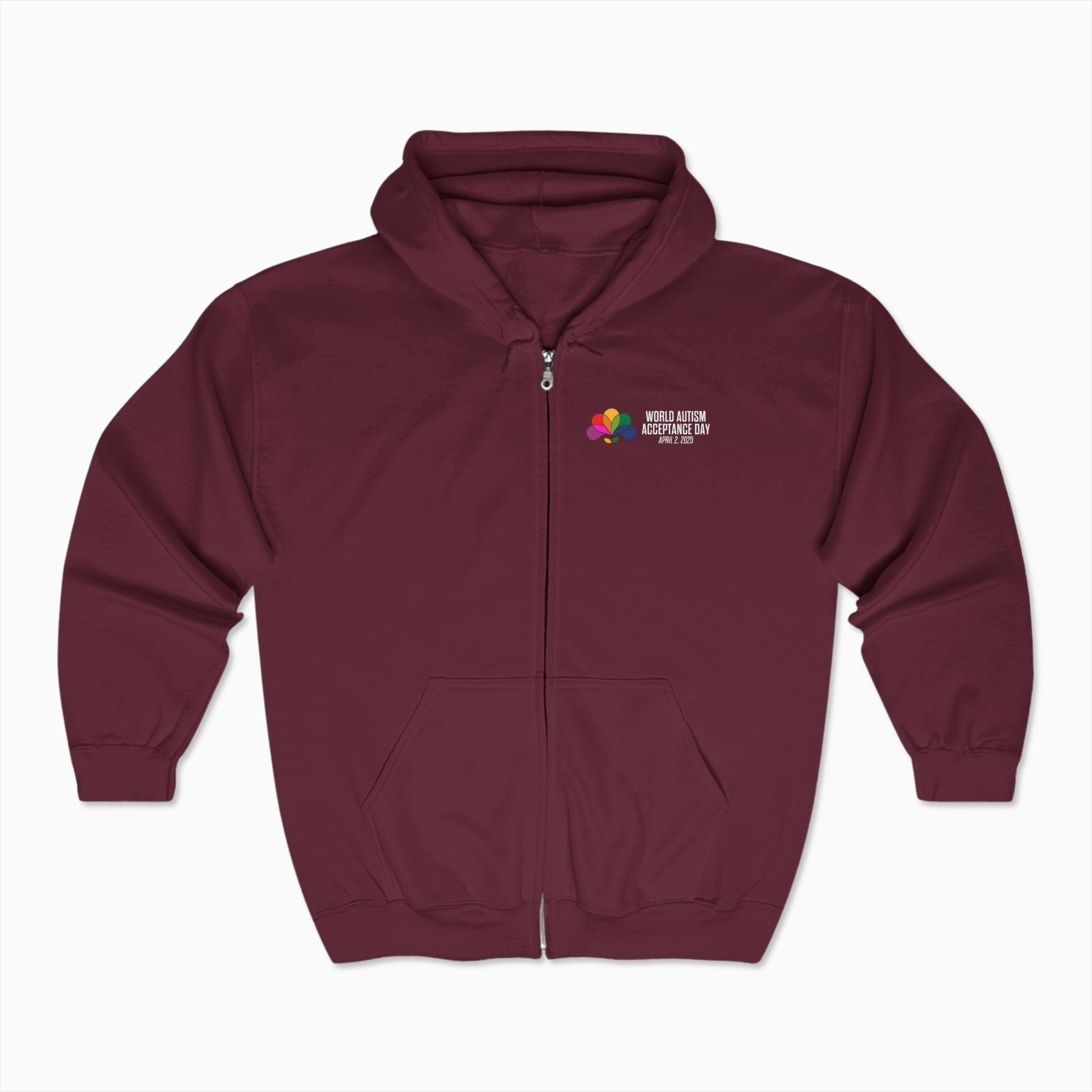 Autism Hoodie By Daily Bloom Autism Awareness 2025 - Spectrum in Bloom Zip Up Hoodie Maroon / S