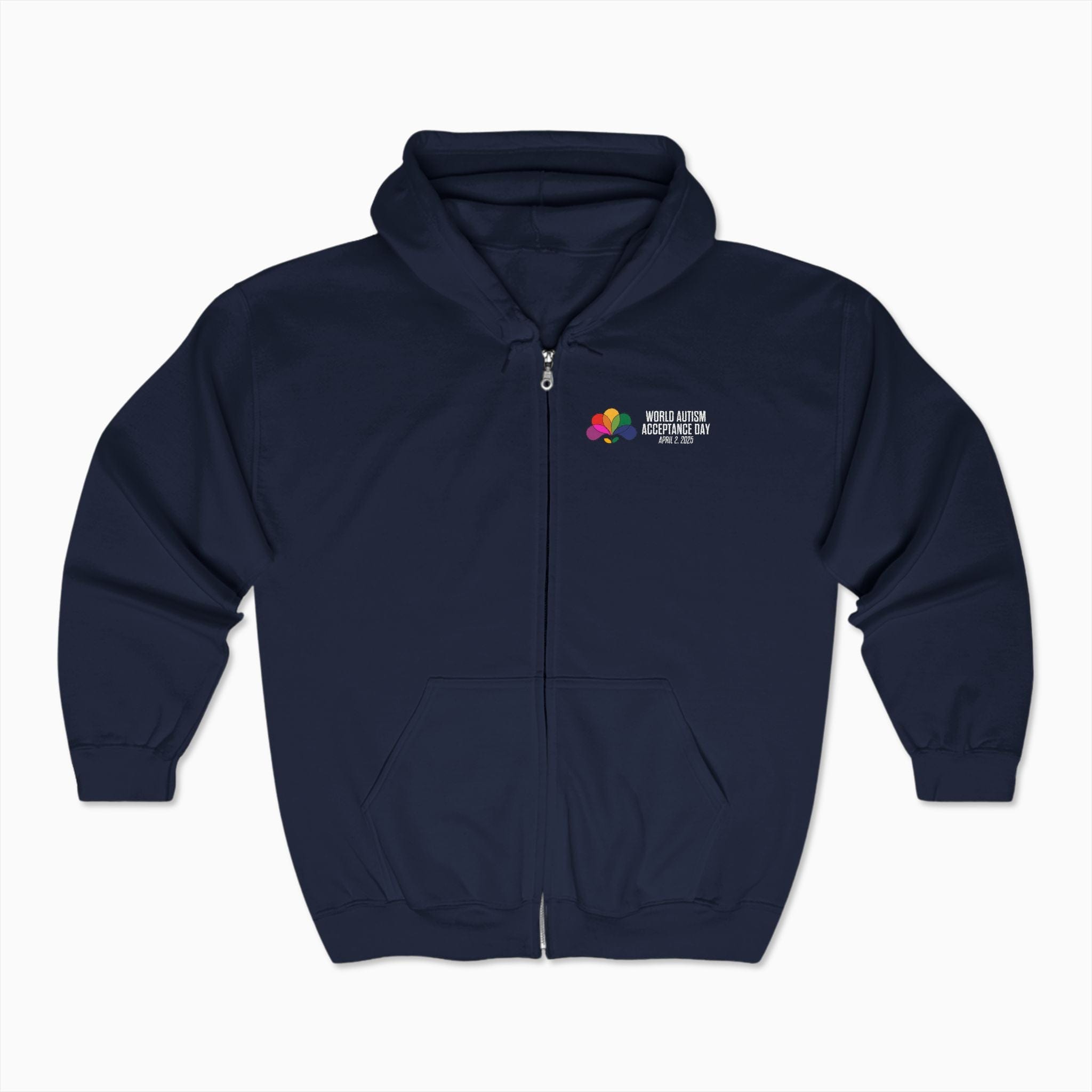 Autism Hoodie By Daily Bloom Autism Awareness 2025 - Spectrum in Bloom Zip Up Hoodie Navy / S