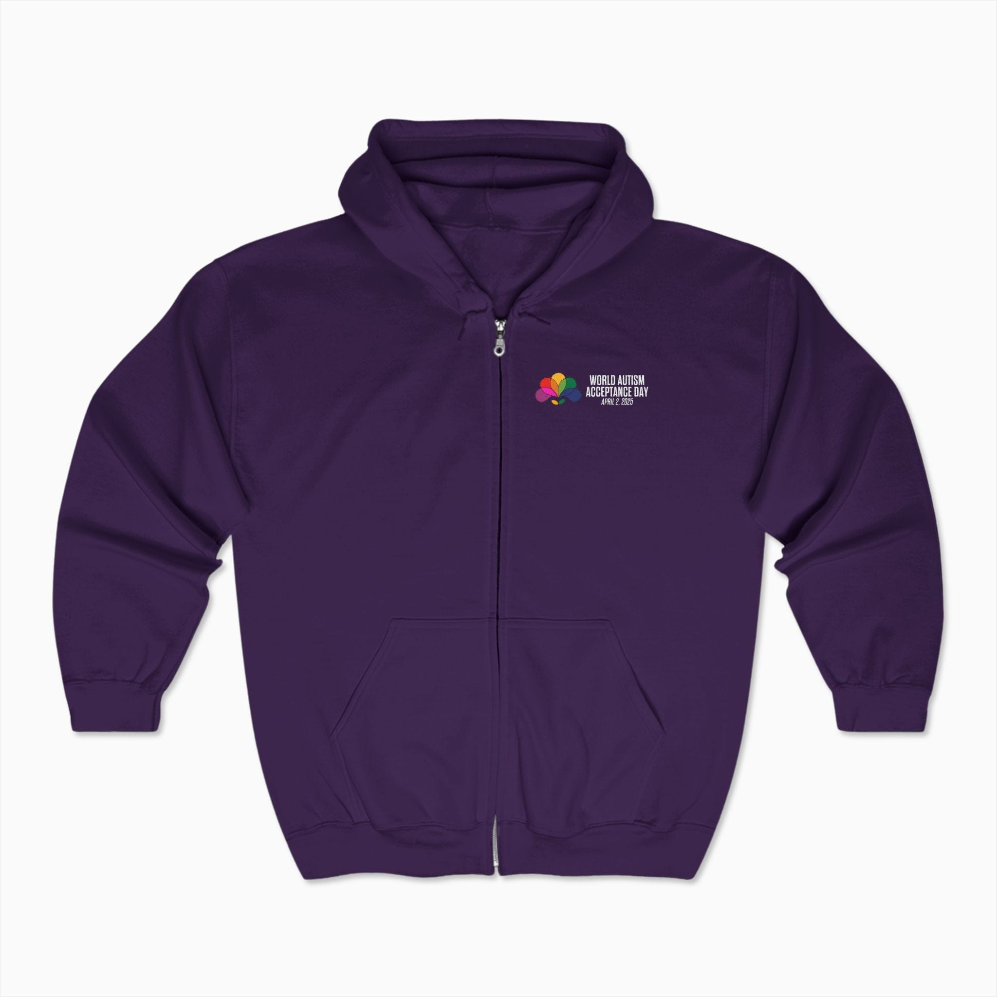 Autism Hoodie By Daily Bloom Autism Awareness 2025 - Spectrum in Bloom Zip Up Hoodie Purple / S