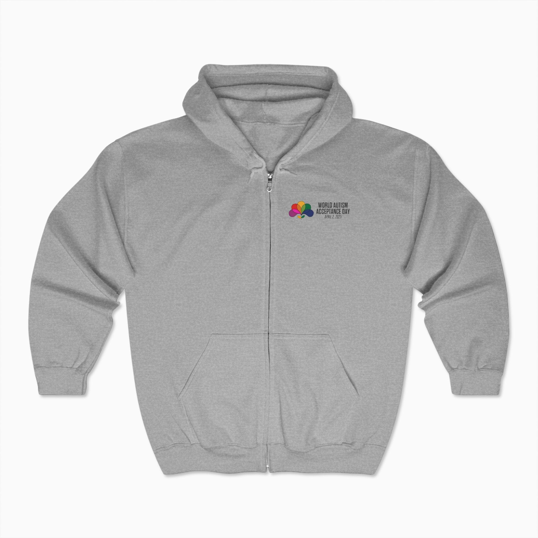 Autism Hoodie By Daily Bloom Autism Awareness 2025 - Spectrum in Bloom Zip Up Hoodie Sport Grey / S