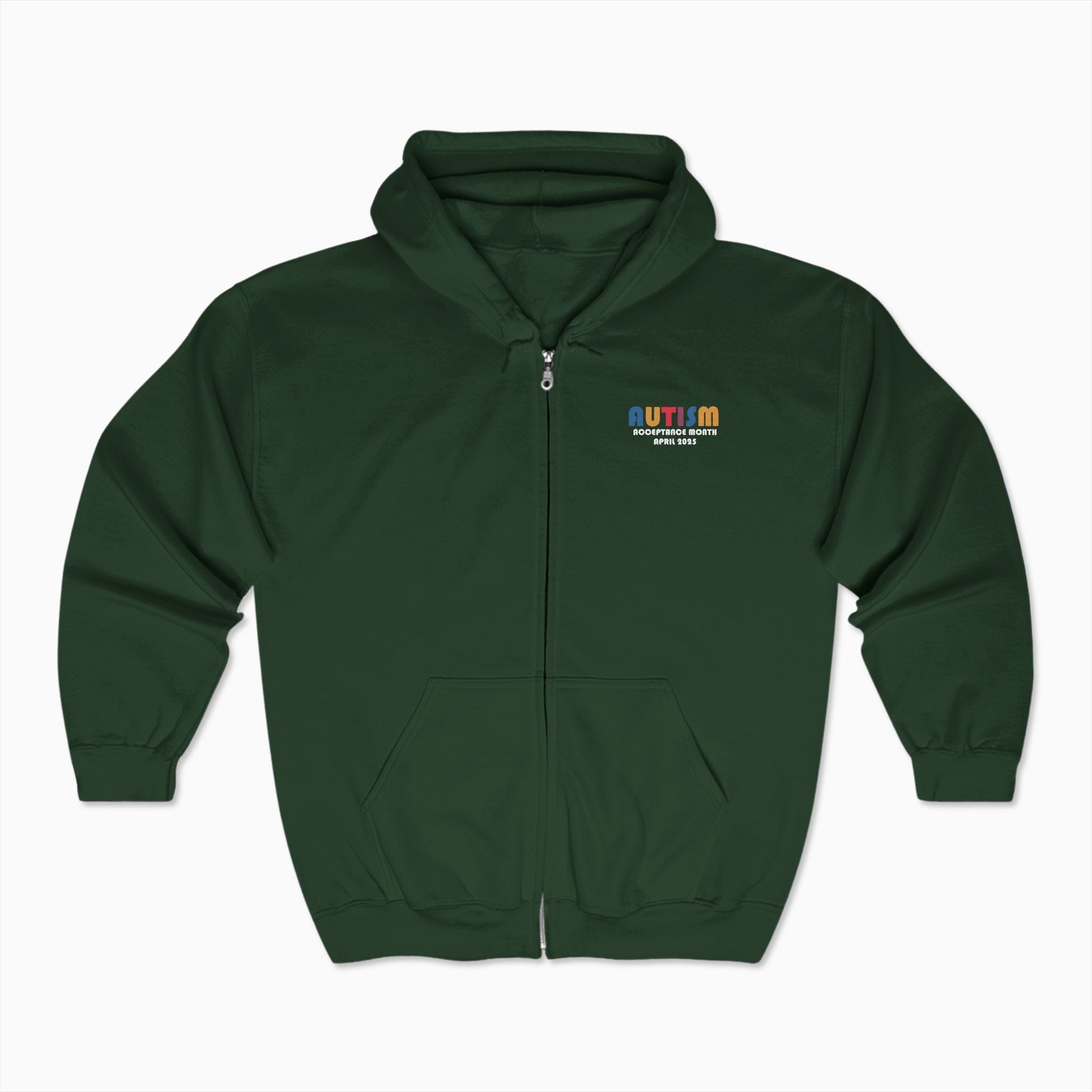Autism Hoodie By Daily Bloom Autism Awareness 2025 - Tree of Acceptance Zip Up Hoodie Forest Green / S