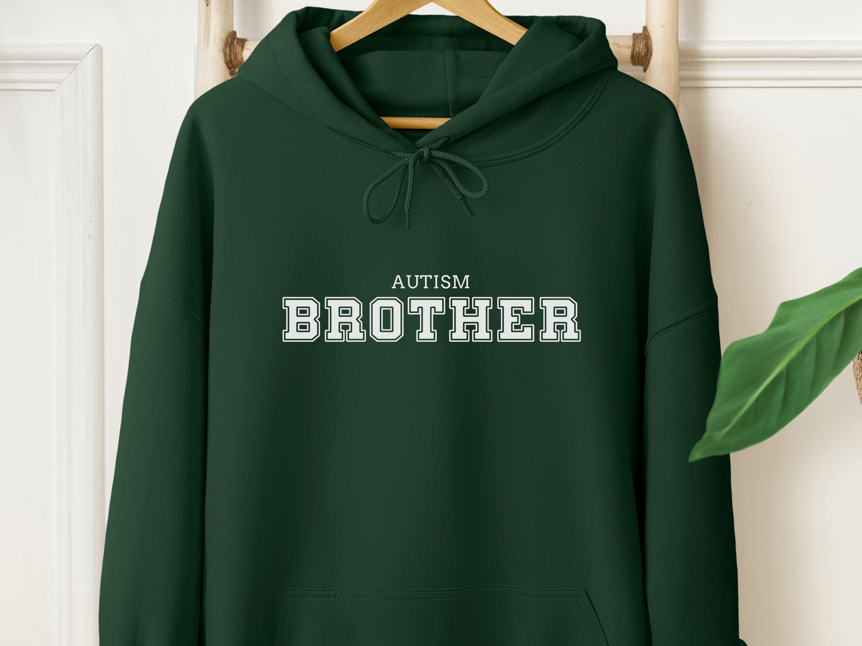 Autism Brother College Men's Hoodie-Forest Green-Neurodiversity, ADHD & Autism Awareness & Acceptance Hoodie by Daily Bloom