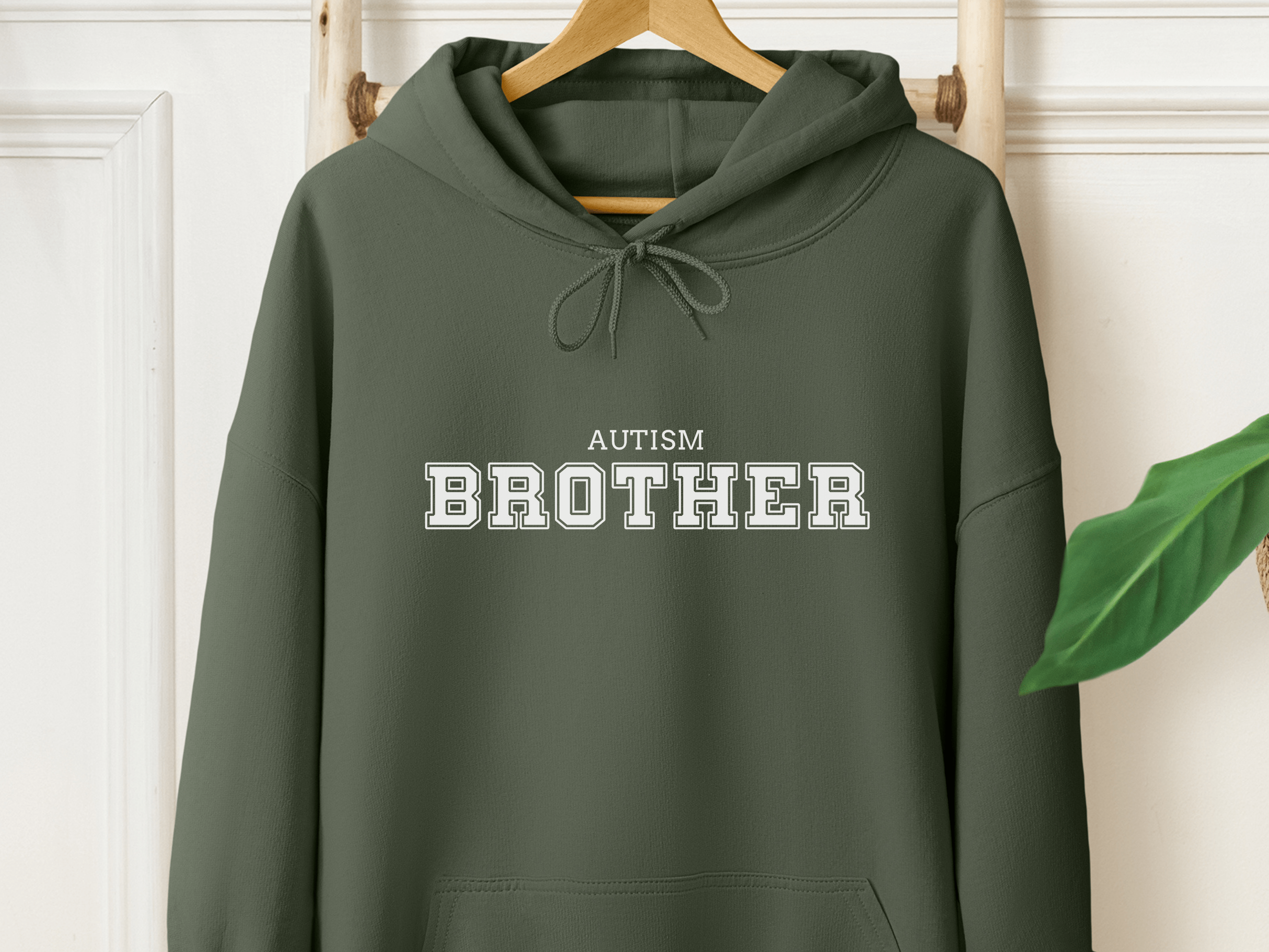 Autism Brother College Men's Hoodie-Military Green-Neurodiversity, ADHD & Autism Awareness & Acceptance Hoodie by Daily Bloom