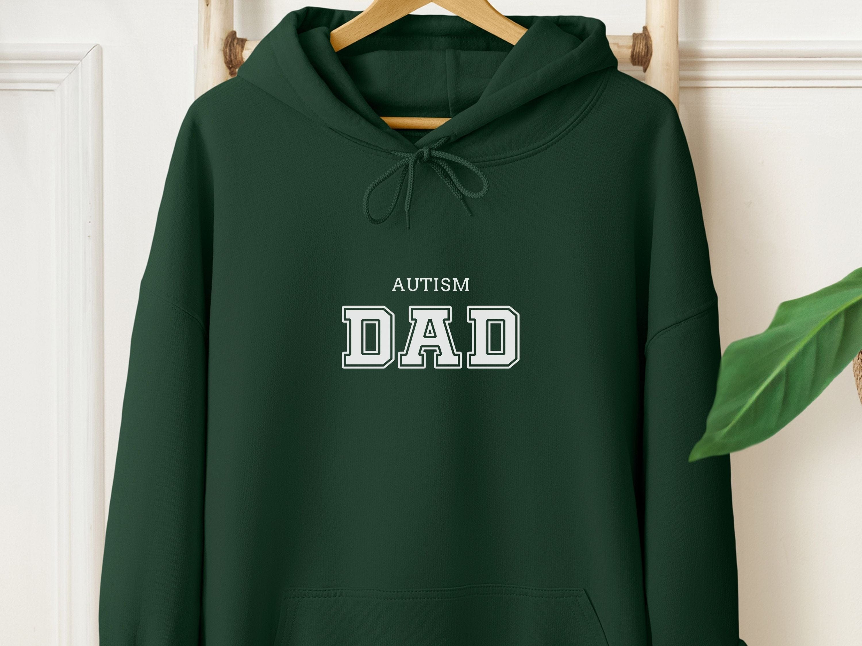 Autism Dad College Hoodie-Forest Green-Neurodiversity, ADHD & Autism Awareness & Acceptance Hoodie by Daily Bloom