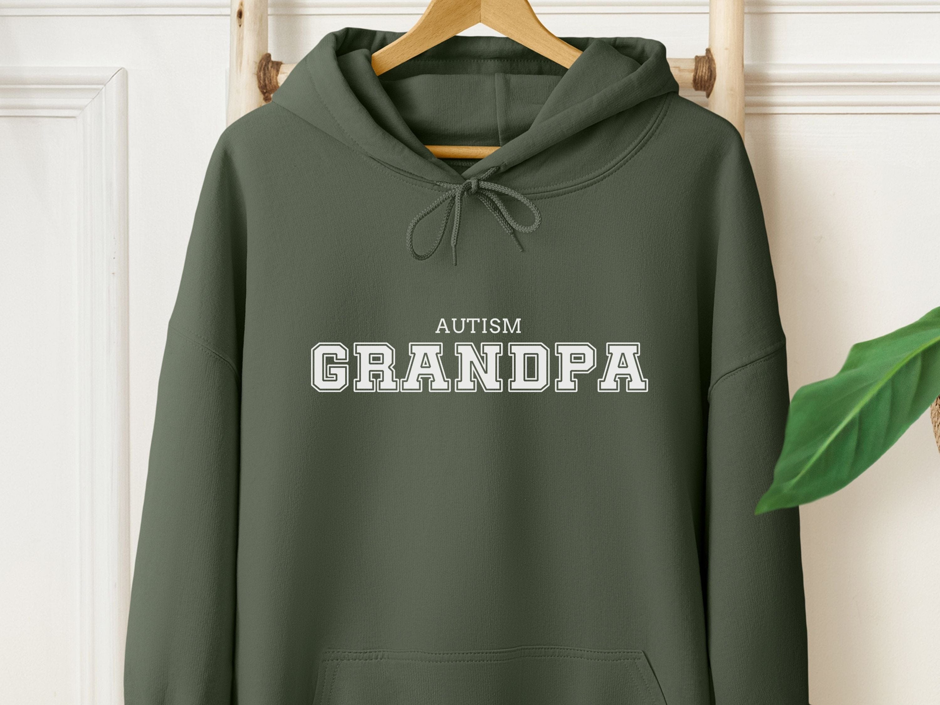 Autism Grandpa College Hoodie-Military Green-Neurodiversity, ADHD & Autism Awareness & Acceptance Hoodie by Daily Bloom