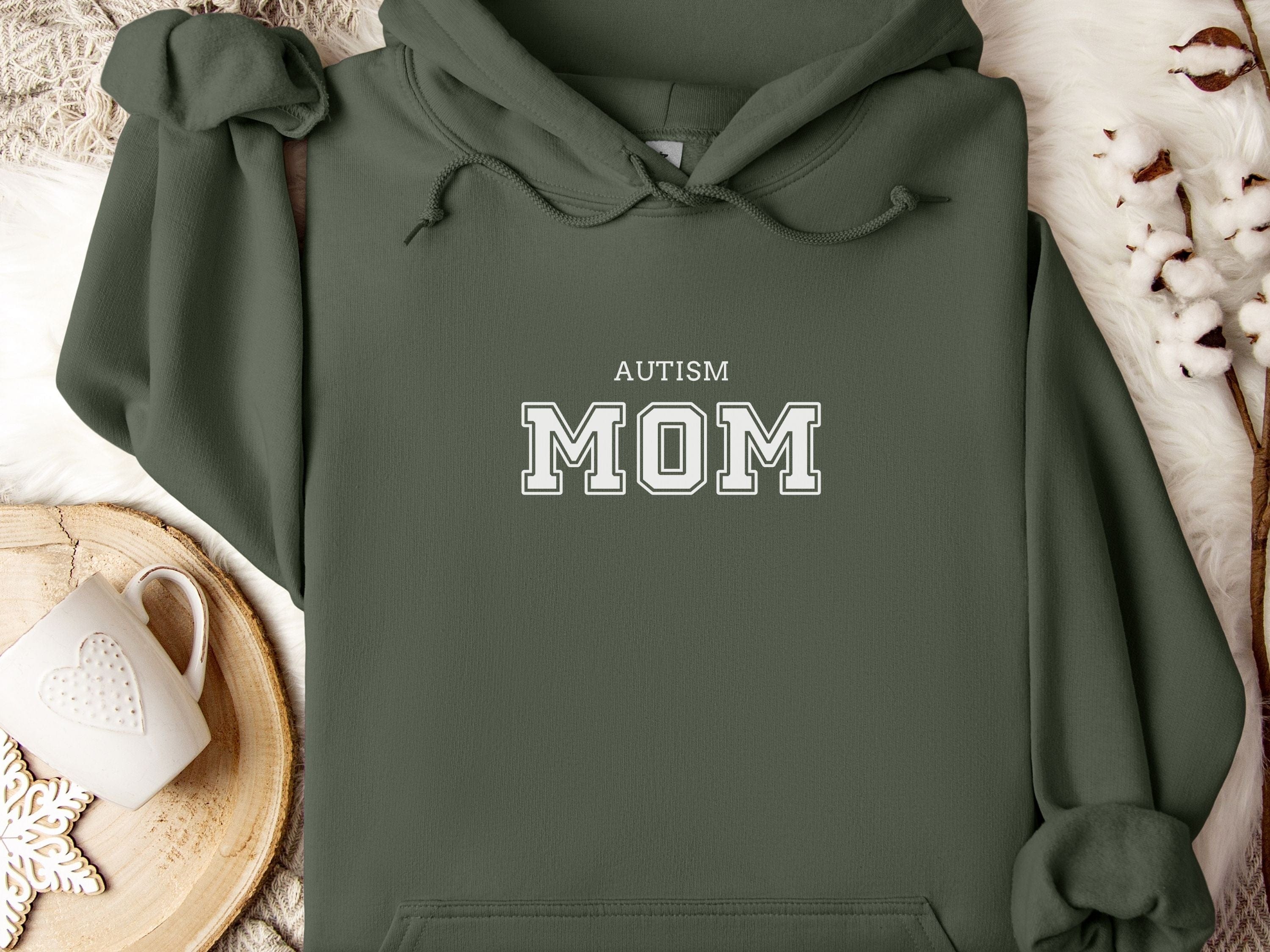 Autism Mom Hoodie - Collegiate Edition-Military Green-Neurodiversity, ADHD & Autism Awareness & Acceptance Hoodie by Daily Bloom