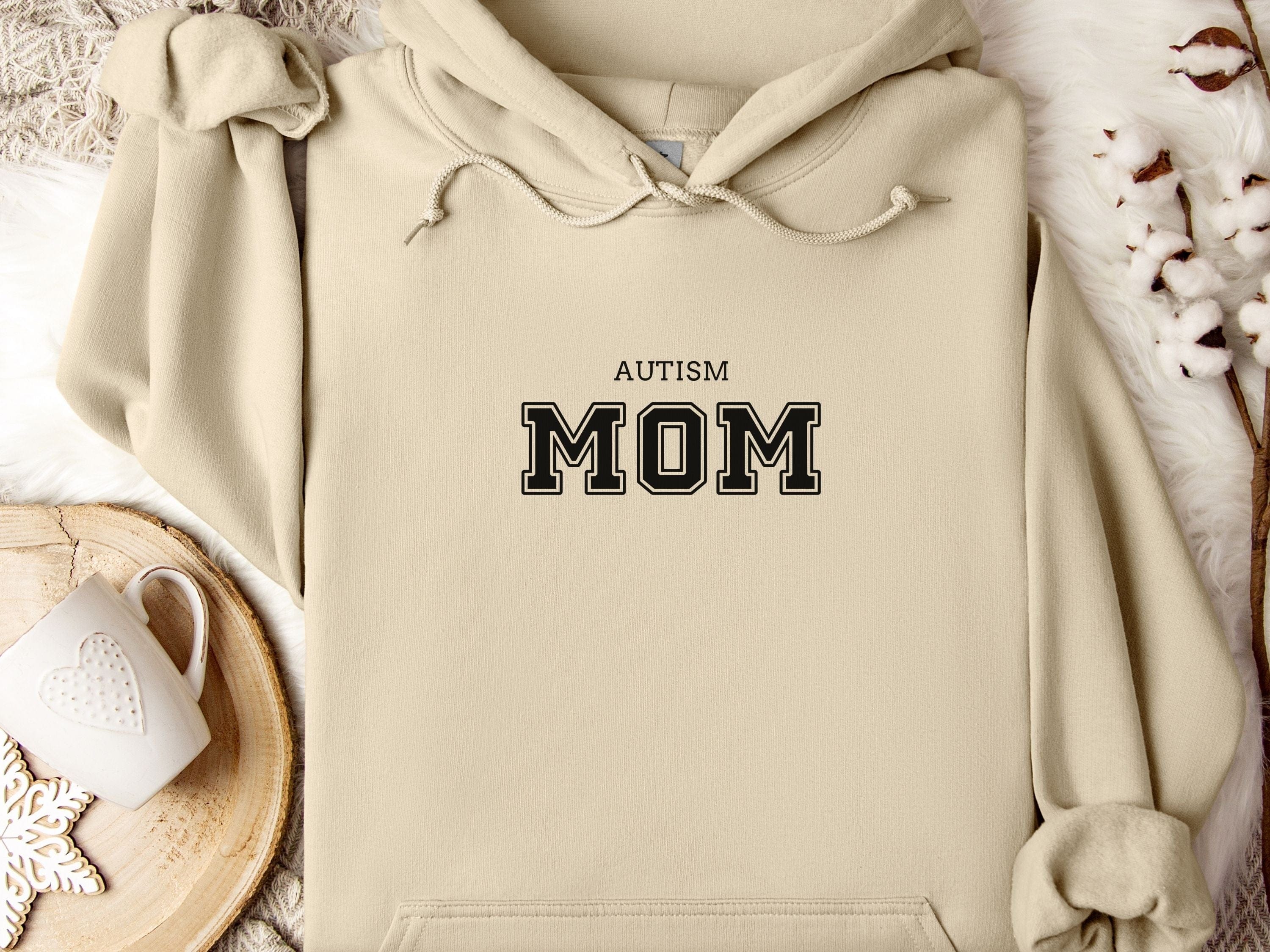 Autism Mom Hoodie - Collegiate Edition-Sand-Neurodiversity, ADHD & Autism Awareness & Acceptance Hoodie by Daily Bloom
