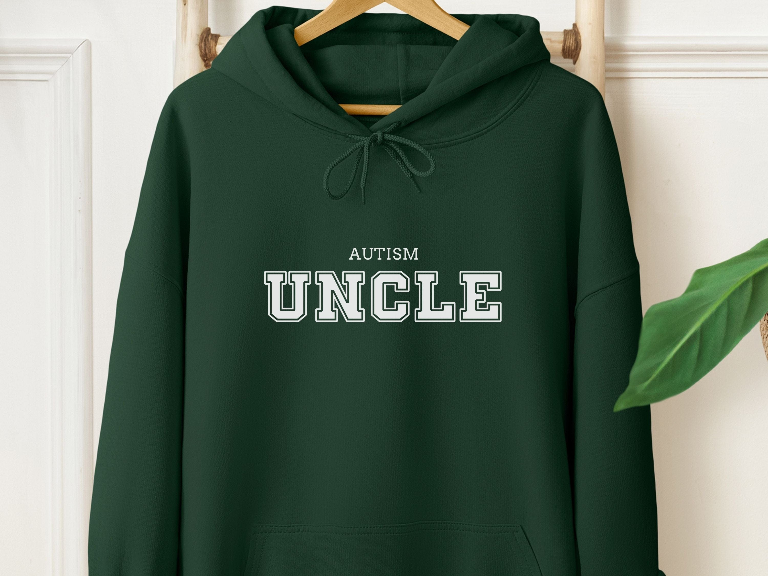 Autism Uncle College Hoodie-Forest Green-Neurodiversity, ADHD & Autism Awareness & Acceptance Hoodie by Daily Bloom