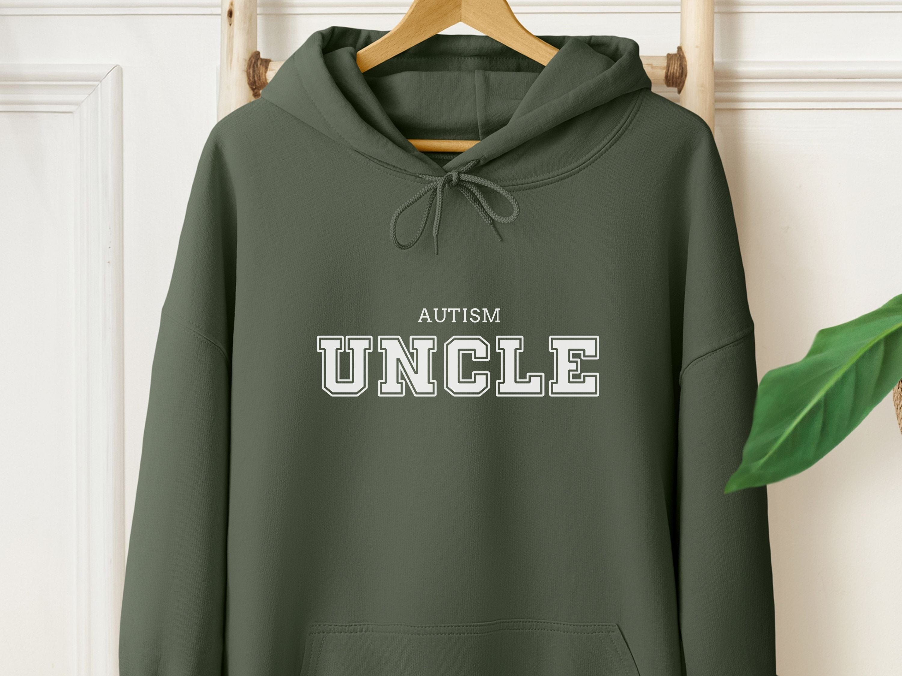 Autism Uncle College Hoodie-Military Green-Neurodiversity, ADHD & Autism Awareness & Acceptance Hoodie by Daily Bloom