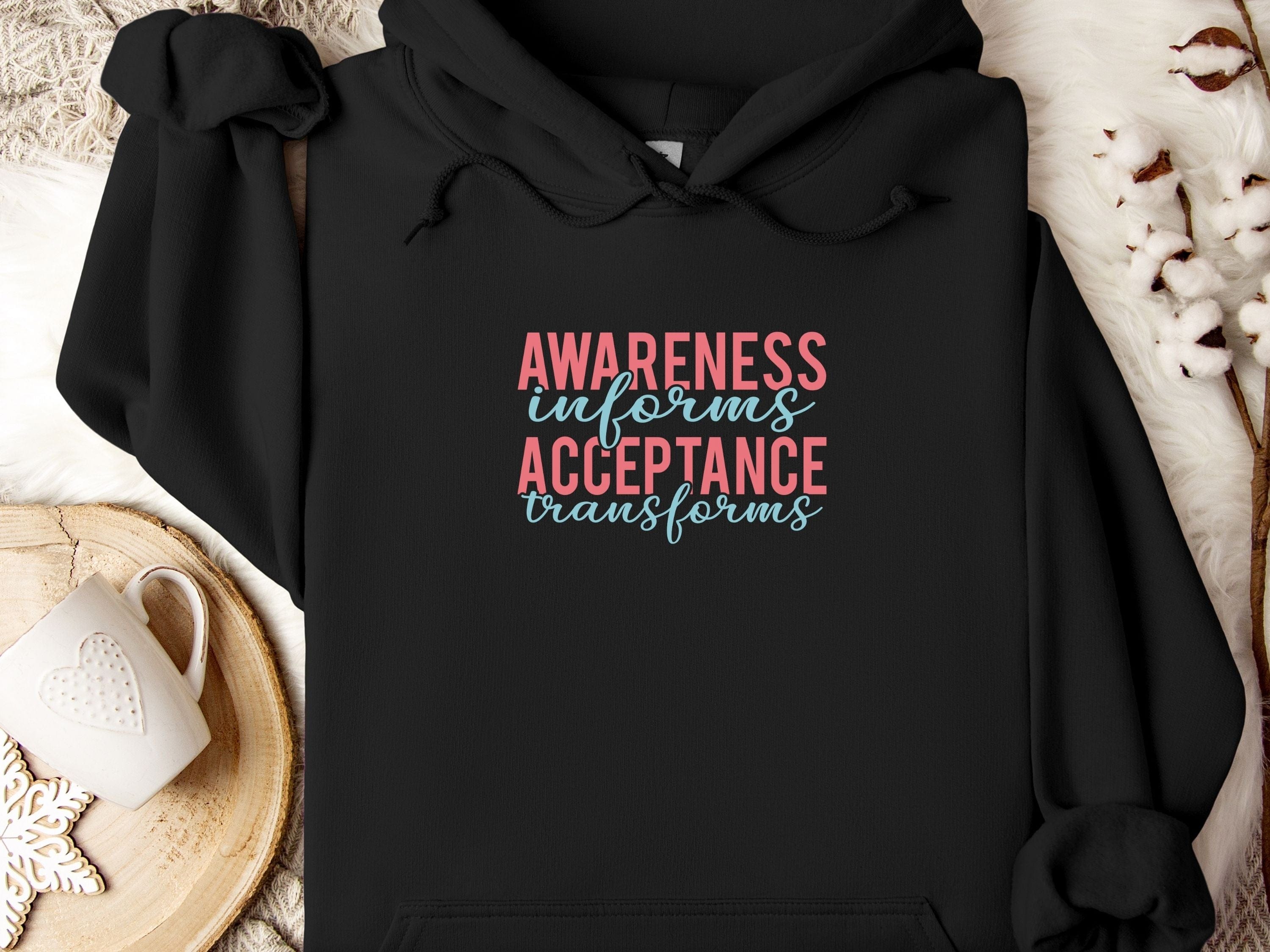 Awareness Informs Acceptance Transforms Hoodie-Black-Neurodiversity, ADHD & Autism Awareness & Acceptance Hoodie by Daily Bloom