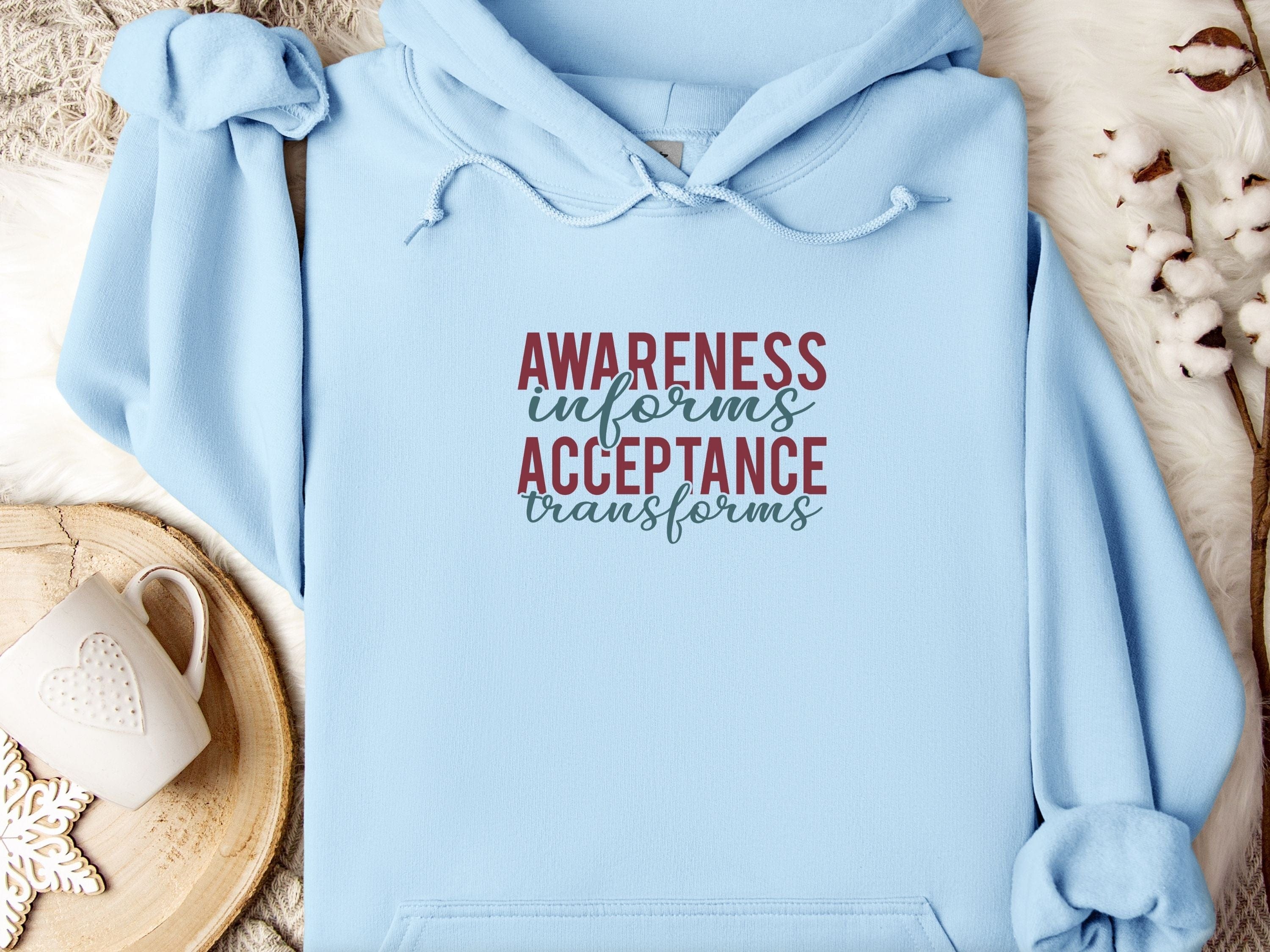 Awareness Informs Acceptance Transforms Hoodie-Light Blue-Neurodiversity, ADHD & Autism Awareness & Acceptance Hoodie by Daily Bloom