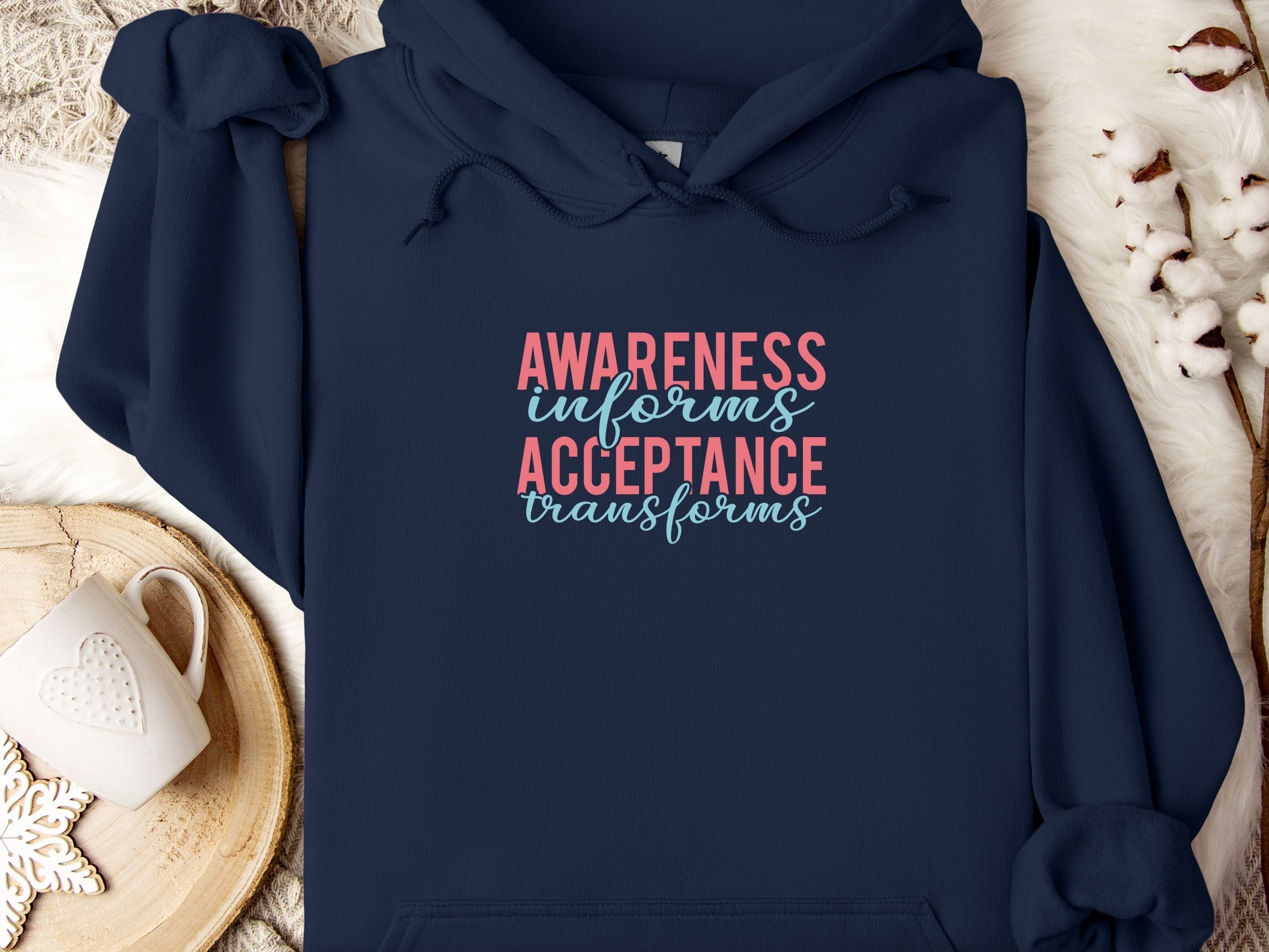 Awareness Informs Acceptance Transforms Hoodie-Navy-Neurodiversity, ADHD & Autism Awareness & Acceptance Hoodie by Daily Bloom