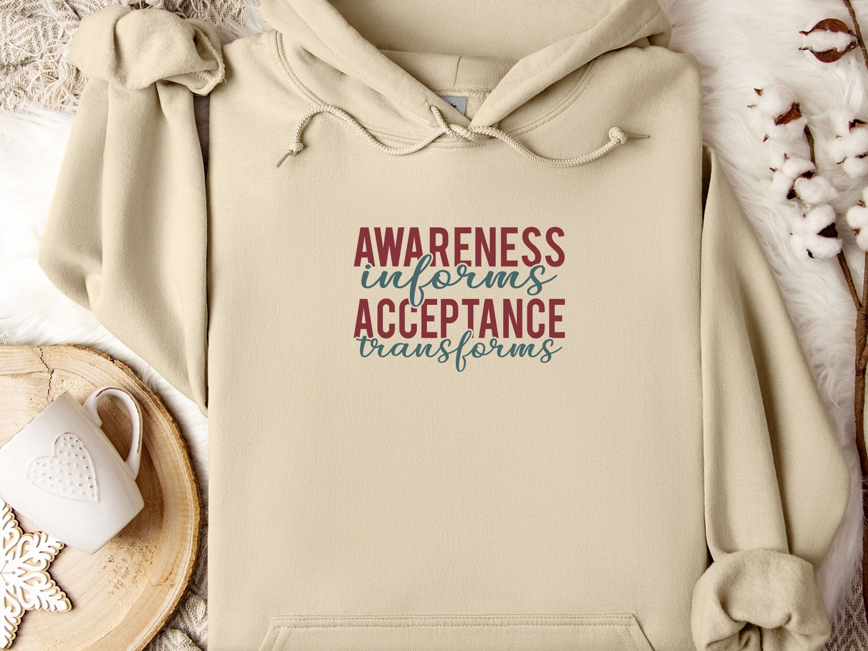 Awareness Informs Acceptance Transforms Hoodie-Sand-Neurodiversity, ADHD & Autism Awareness & Acceptance Hoodie by Daily Bloom