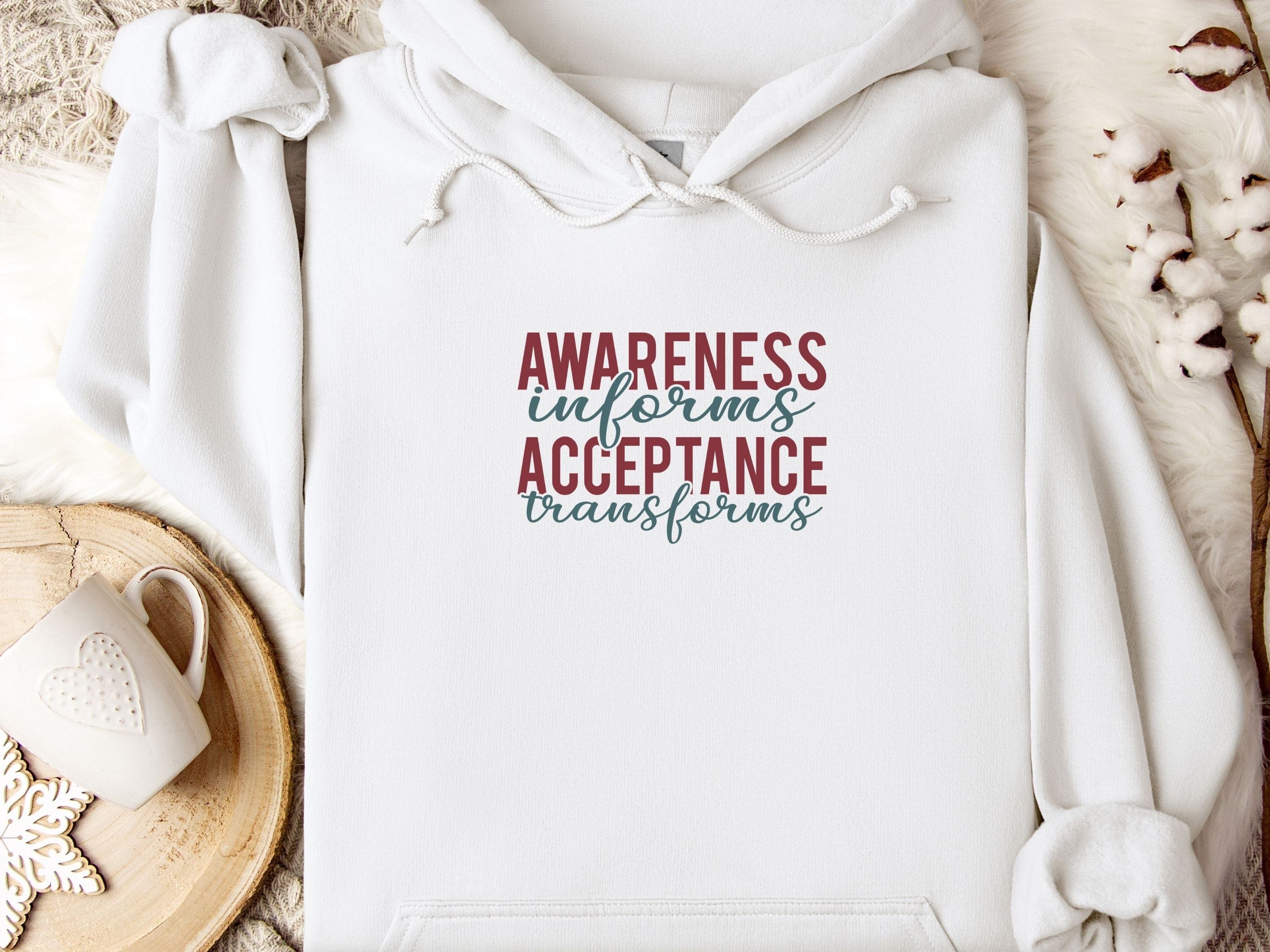 Awareness Informs Acceptance Transforms Hoodie-White-Neurodiversity, ADHD & Autism Awareness & Acceptance Hoodie by Daily Bloom