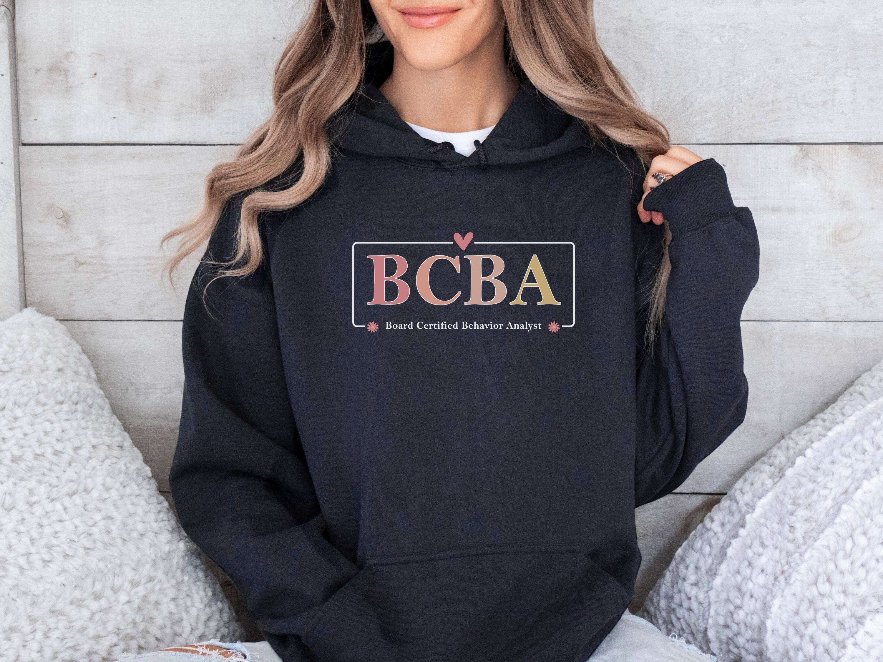 BCBA Outline Heart & Floral Hoodie-Neurodiversity, ADHD & Autism Awareness & Acceptance Hoodie by Daily Bloom