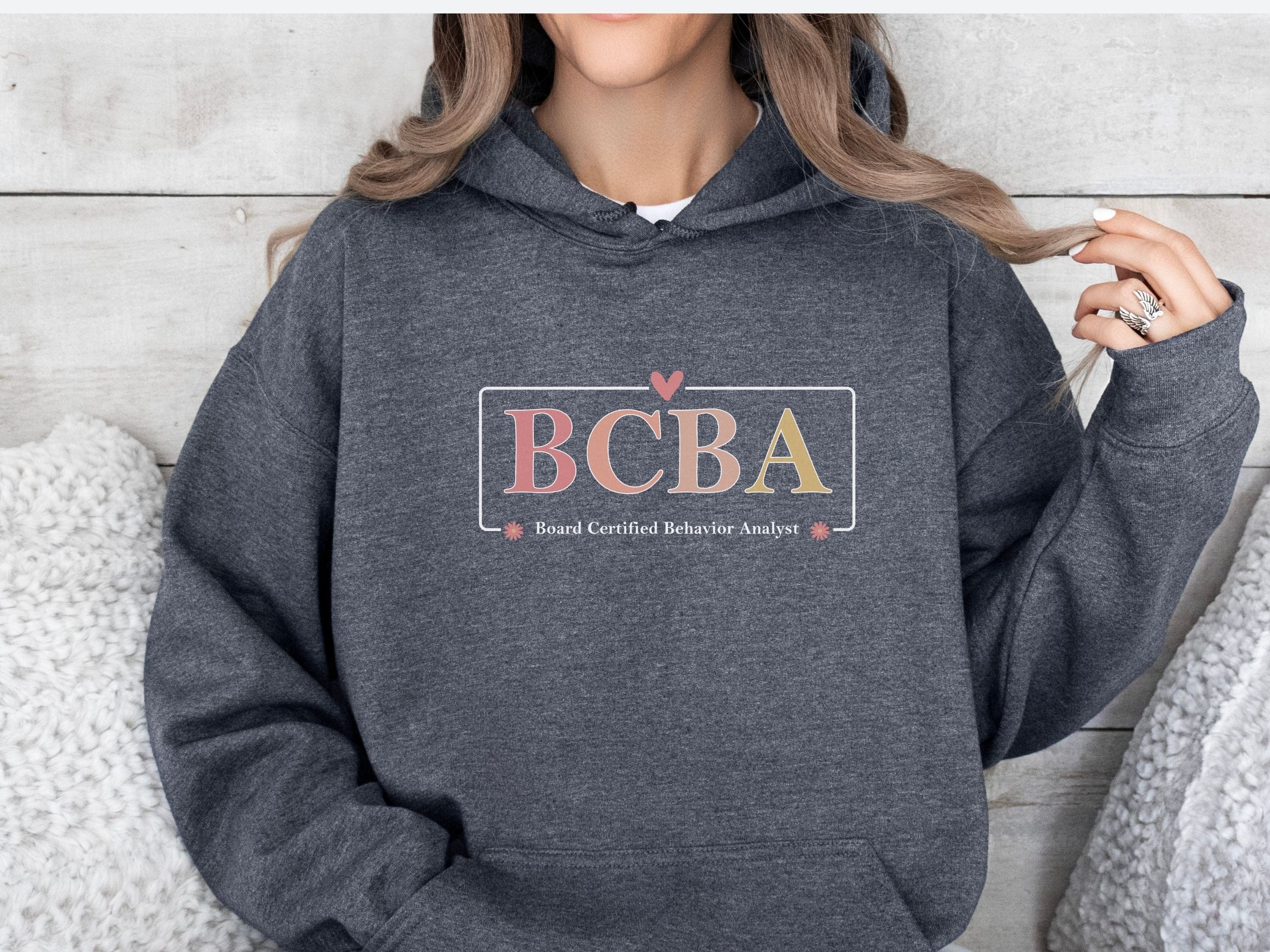 BCBA Outline Heart & Floral Hoodie-Neurodiversity, ADHD & Autism Awareness & Acceptance Hoodie by Daily Bloom