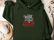 Be Kind Love Hearts Hoodie-Forest Green-Neurodiversity, ADHD & Autism Awareness & Acceptance Hoodie by Daily Bloom