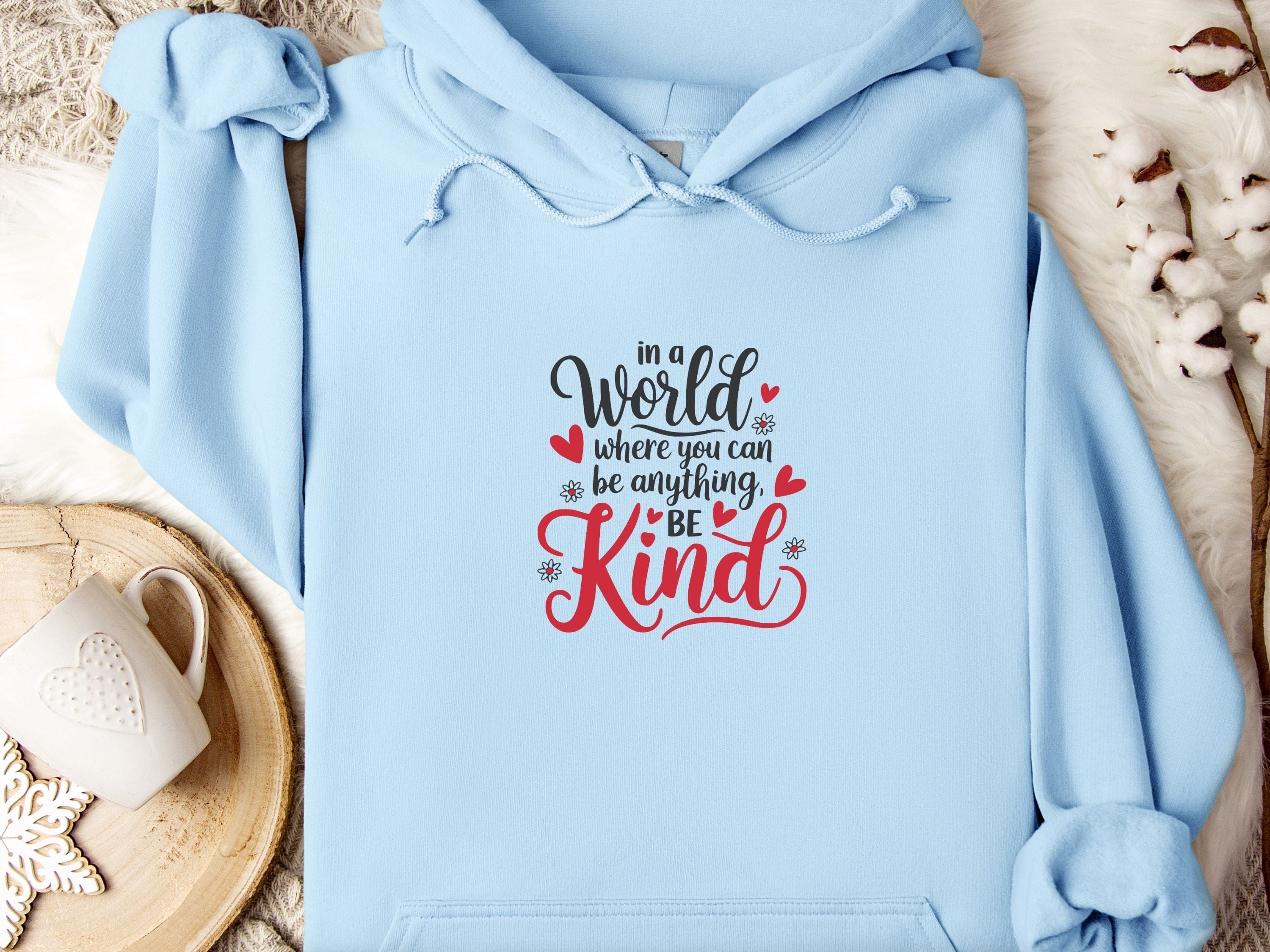 Be Kind Love Hearts Hoodie-Light Blue-Neurodiversity, ADHD & Autism Awareness & Acceptance Hoodie by Daily Bloom
