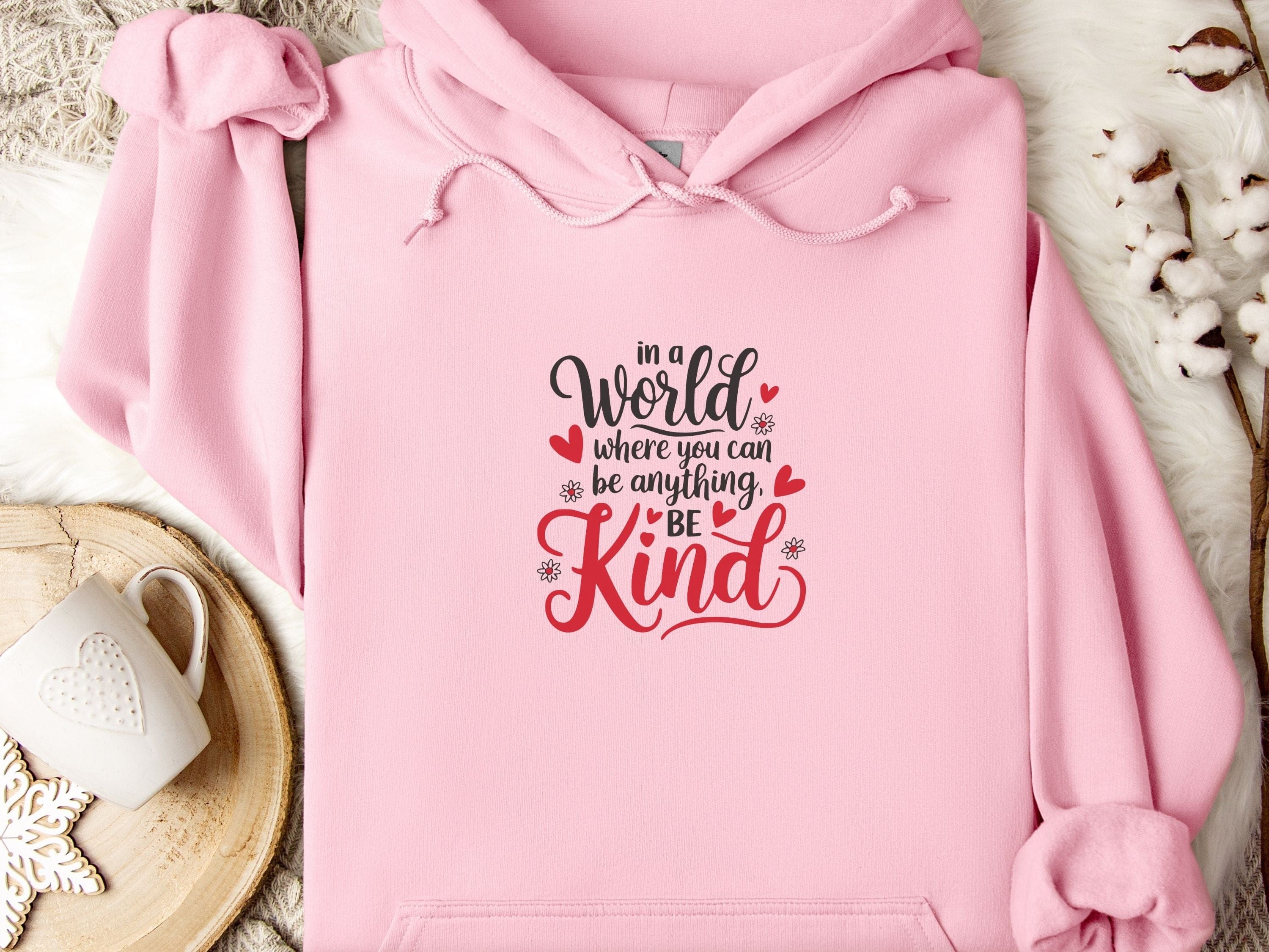 Be Kind Love Hearts Hoodie-Light Pink-Neurodiversity, ADHD & Autism Awareness & Acceptance Hoodie by Daily Bloom