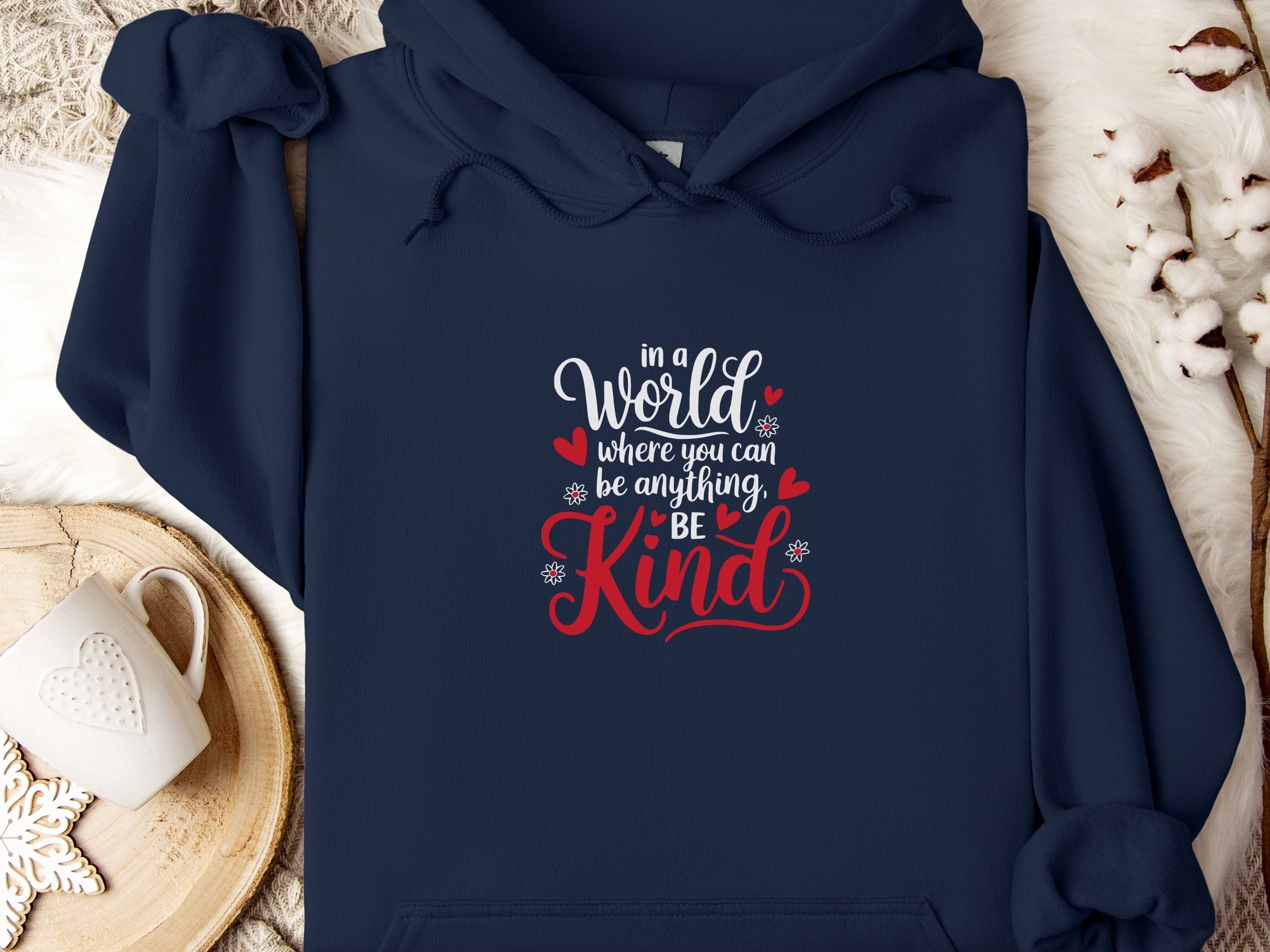 Be Kind Love Hearts Hoodie-Navy-Neurodiversity, ADHD & Autism Awareness & Acceptance Hoodie by Daily Bloom