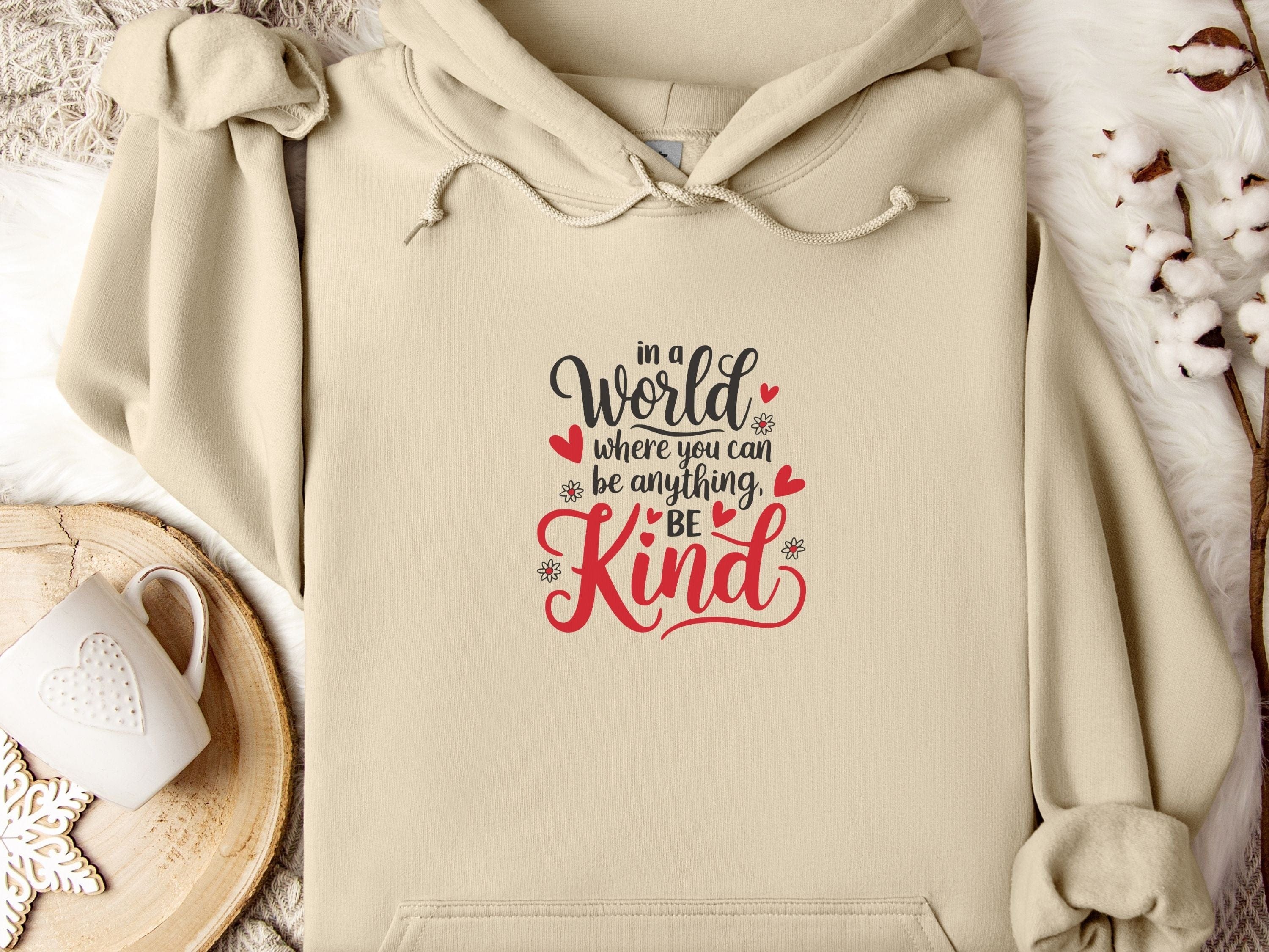 Be Kind Love Hearts Hoodie-Sand-Neurodiversity, ADHD & Autism Awareness & Acceptance Hoodie by Daily Bloom