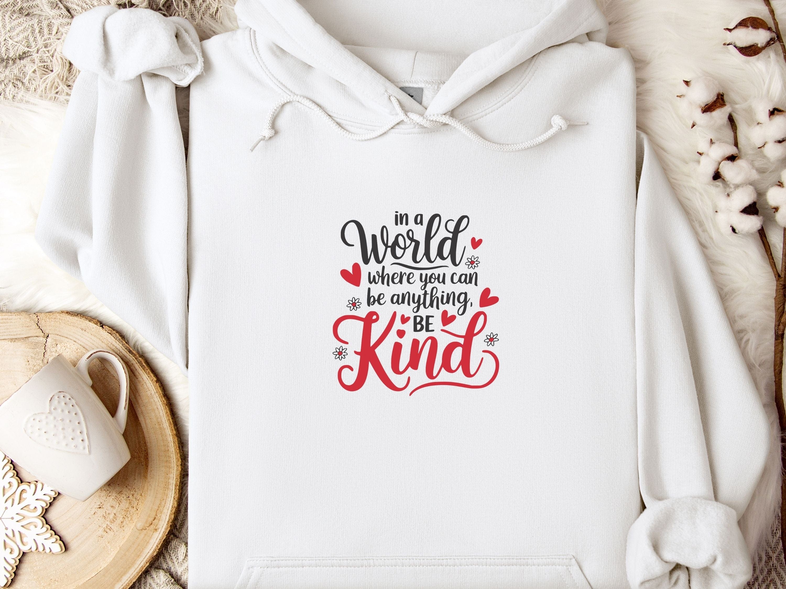 Be Kind Love Hearts Hoodie-White-Neurodiversity, ADHD & Autism Awareness & Acceptance Hoodie by Daily Bloom