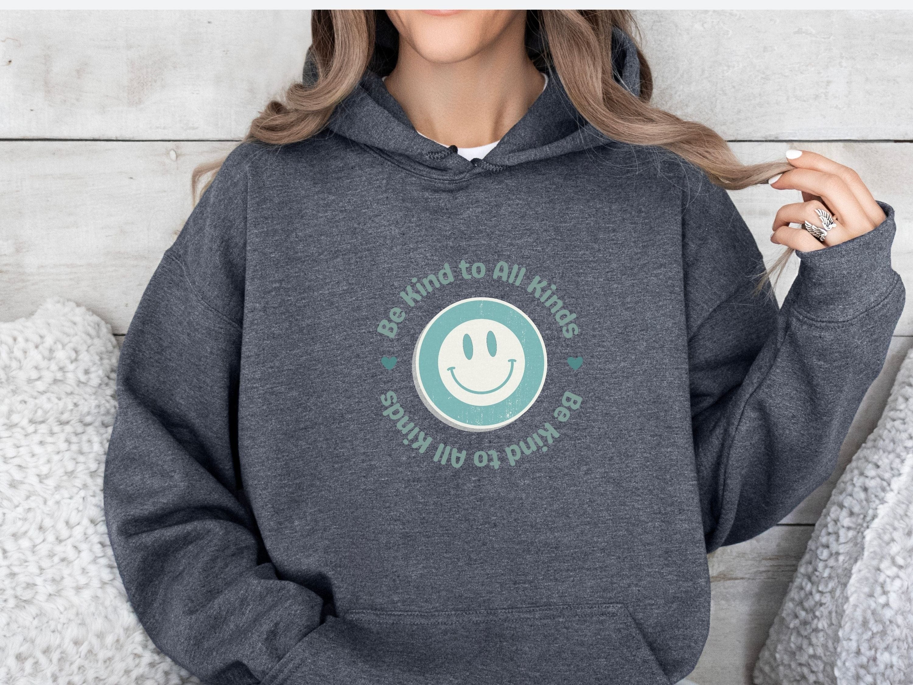 Be Kind to all Kinds Smiley Hoodie-Neurodiversity, ADHD & Autism Awareness & Acceptance Hoodie by Daily Bloom