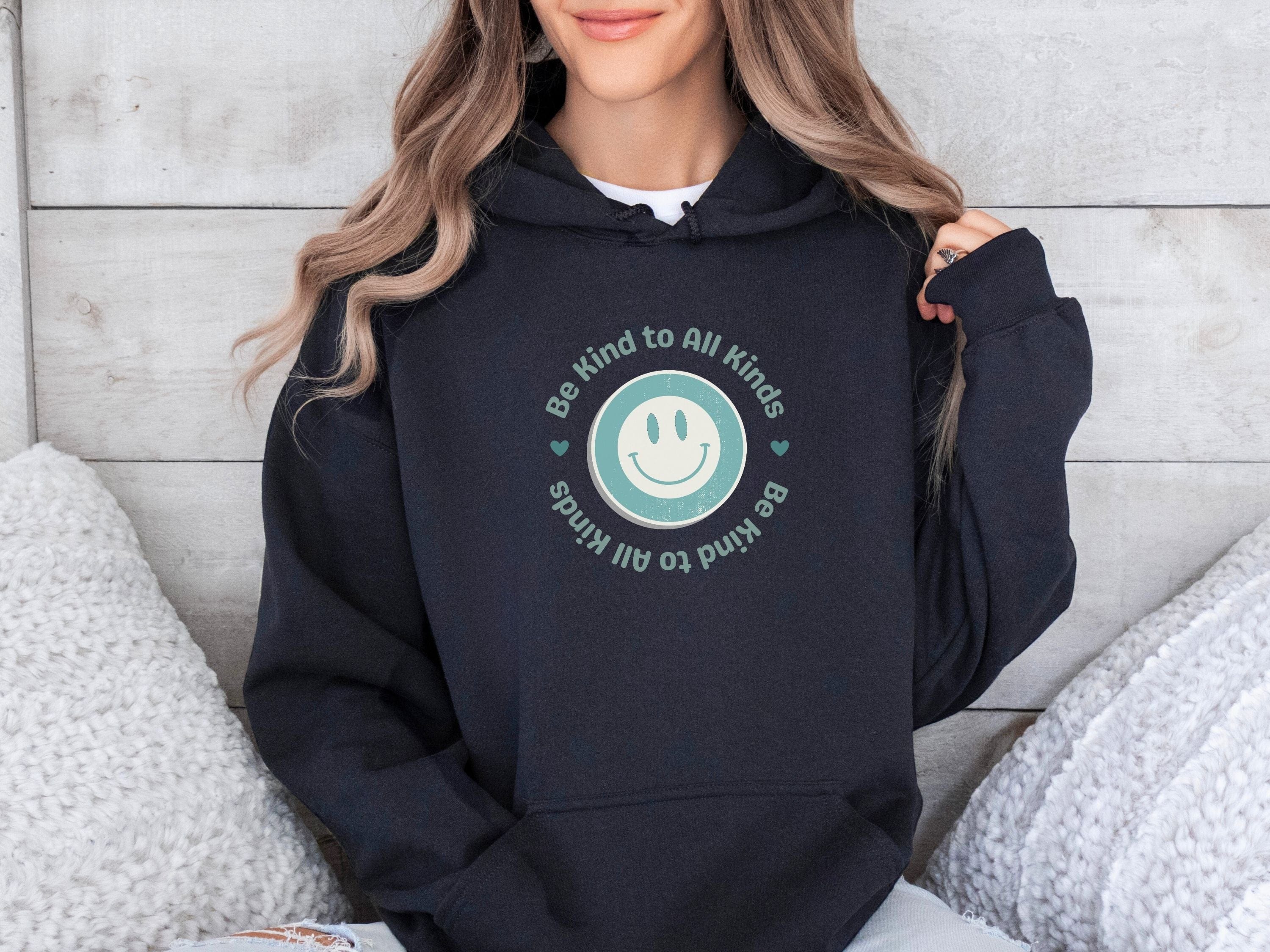 Be Kind to all Kinds Smiley Hoodie-Neurodiversity, ADHD & Autism Awareness & Acceptance Hoodie by Daily Bloom