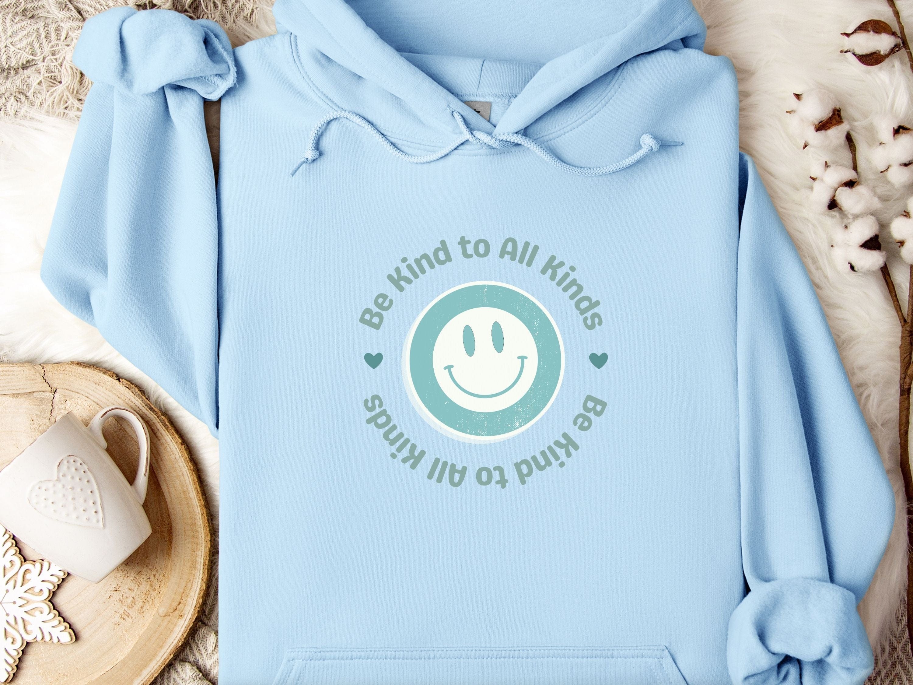 Be Kind to all Kinds Smiley Hoodie-Light Blue-Neurodiversity, ADHD & Autism Awareness & Acceptance Hoodie by Daily Bloom