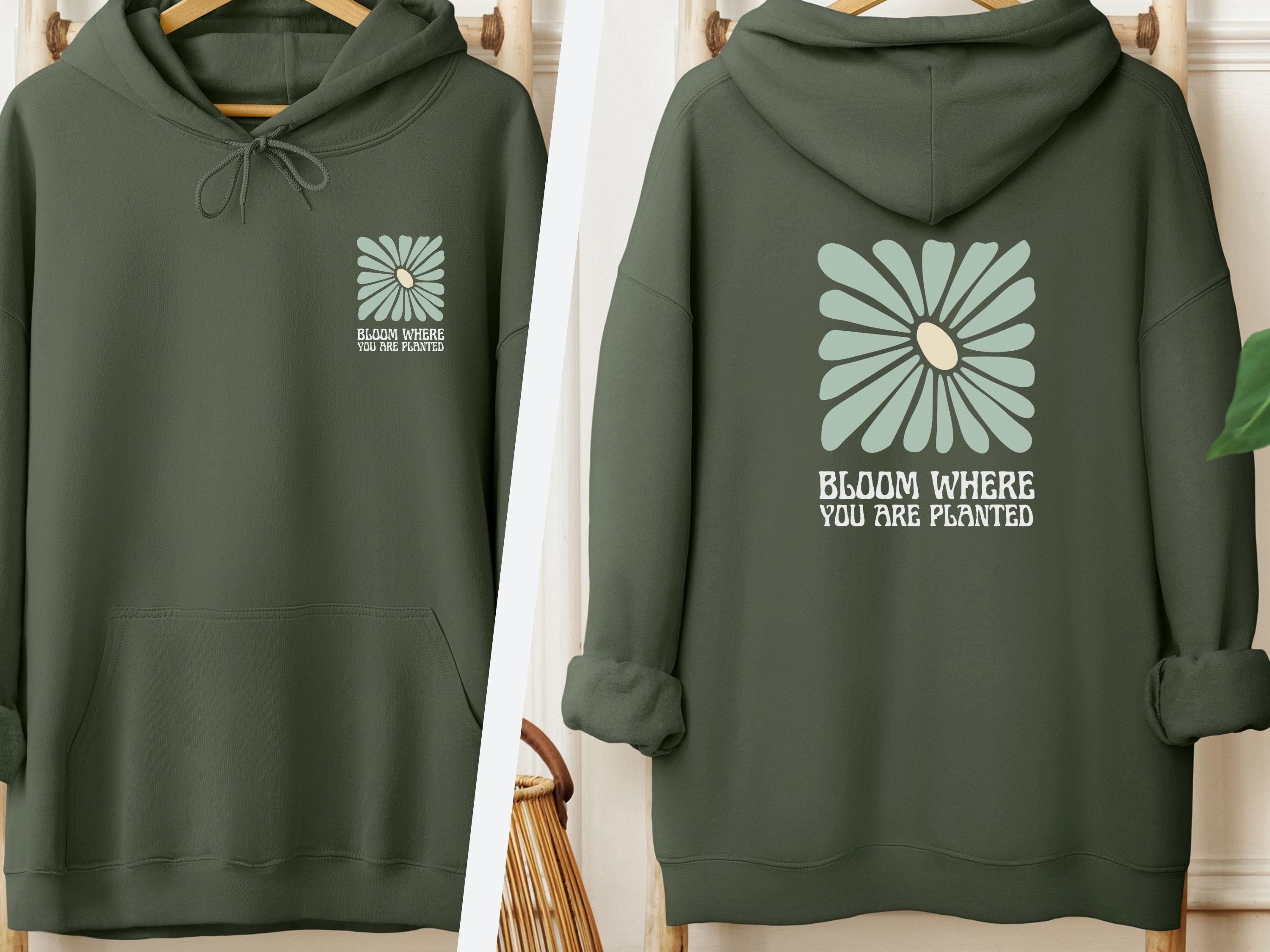 Bloom Where You Are Planted Hoodie-Military Green-Neurodiversity, ADHD & Autism Awareness & Acceptance Hoodie by Daily Bloom
