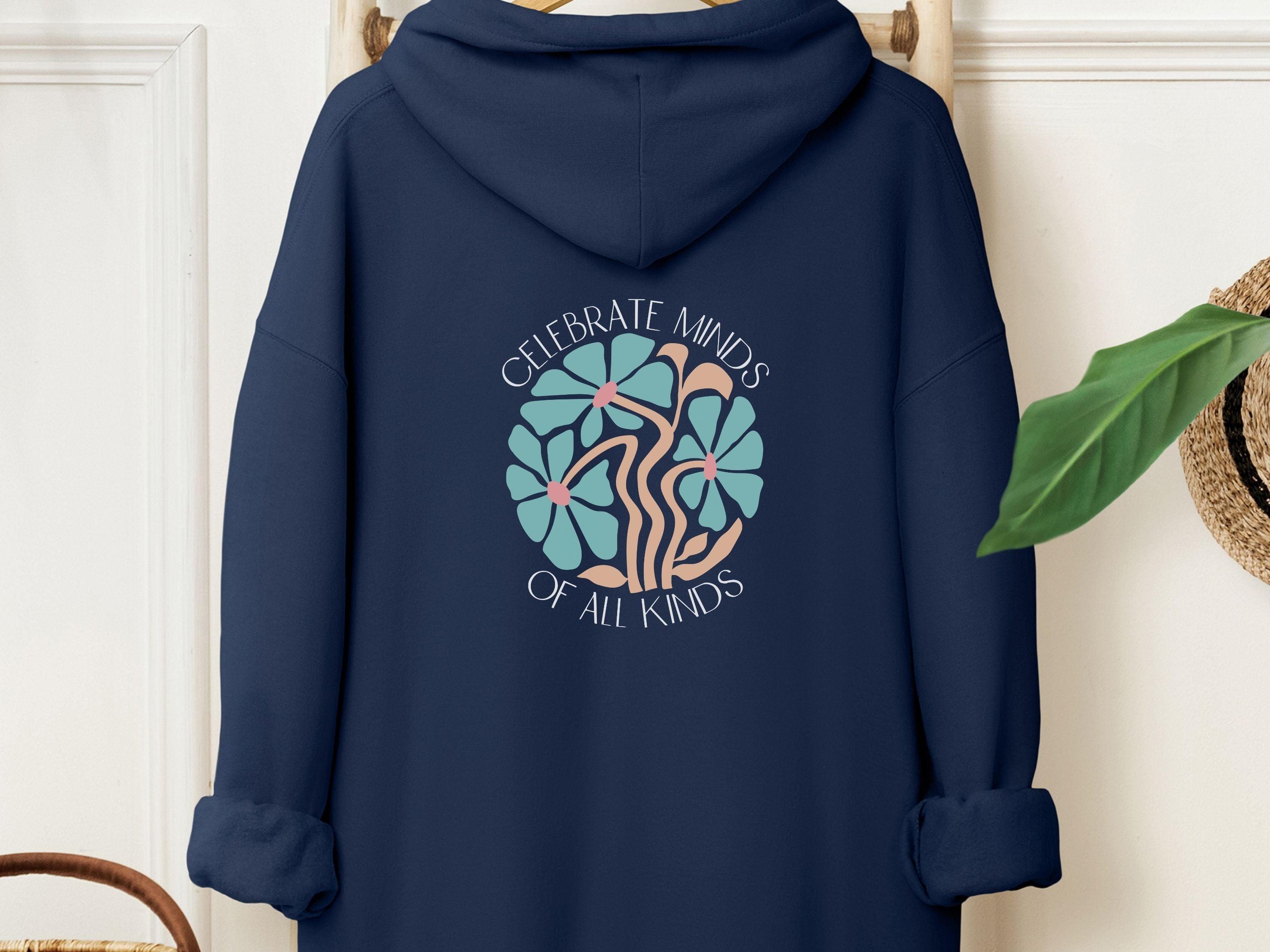 Celebrate Minds of All Kinds Hoodie-Navy-Neurodiversity, ADHD & Autism Awareness & Acceptance Hoodie by Daily Bloom