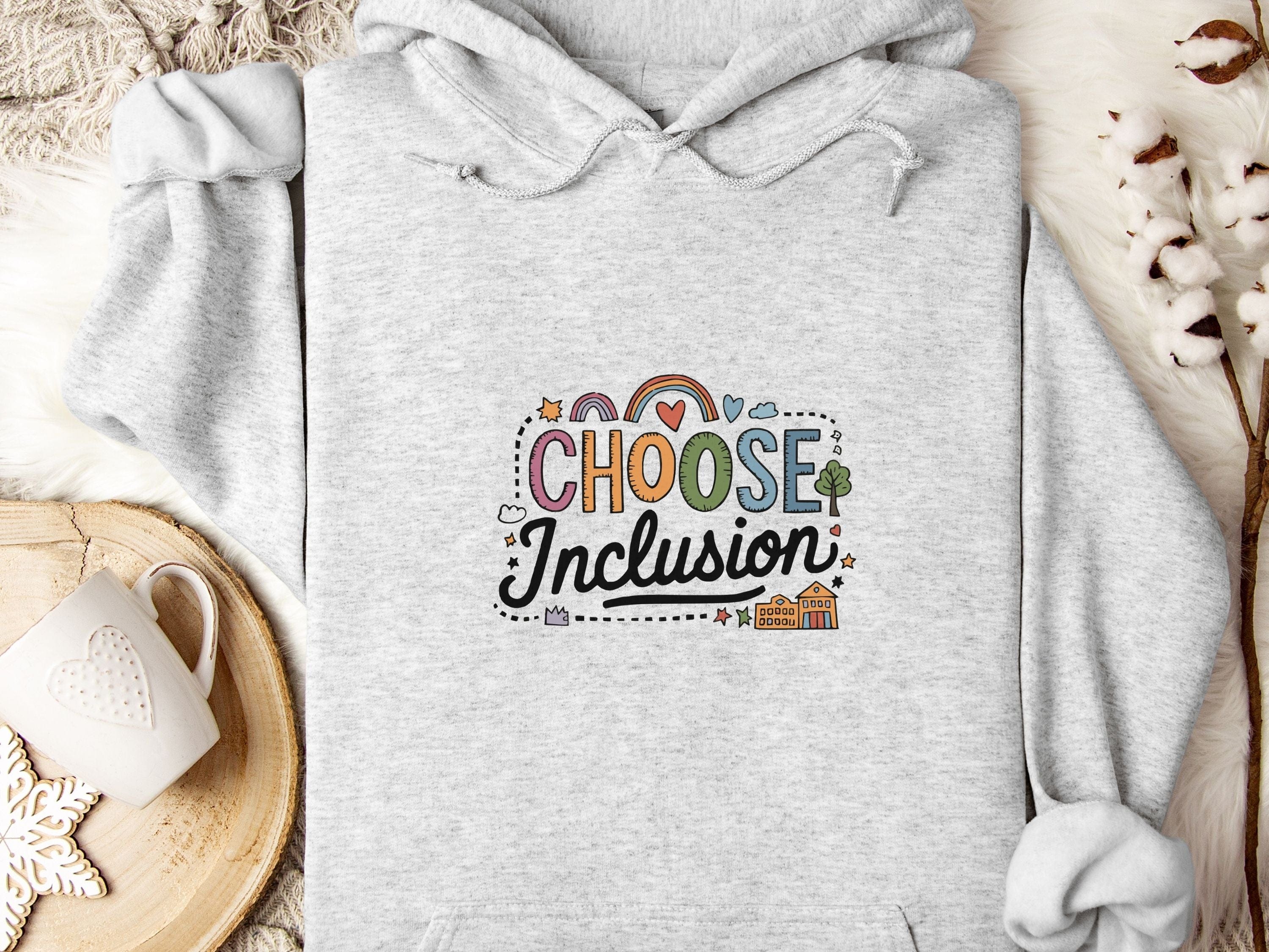 Choose Inclusion Hoodie-Ash-Neurodiversity, ADHD & Autism Awareness & Acceptance Hoodie by Daily Bloom
