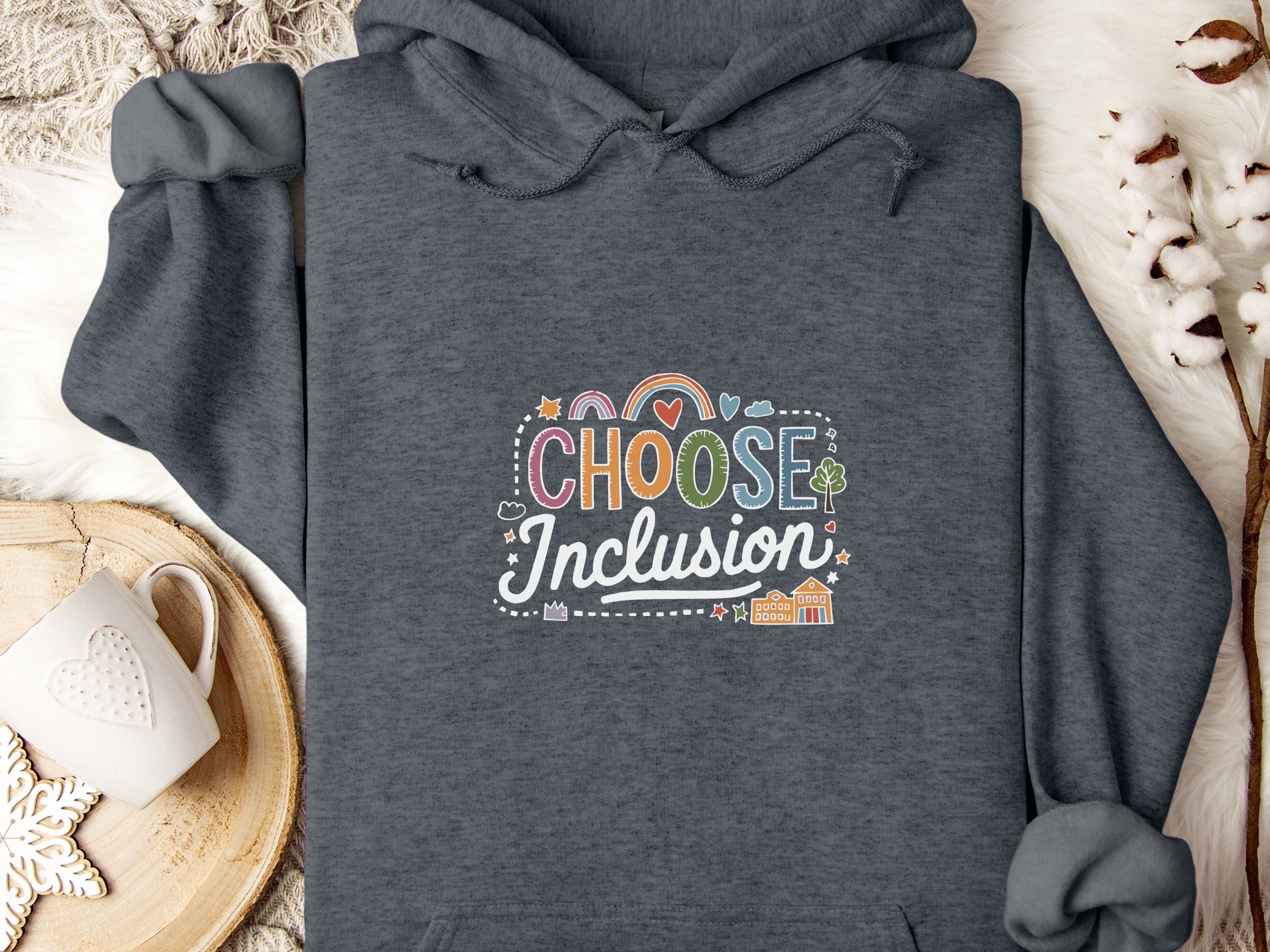Choose Inclusion Hoodie-Dark Heather-Neurodiversity, ADHD & Autism Awareness & Acceptance Hoodie by Daily Bloom