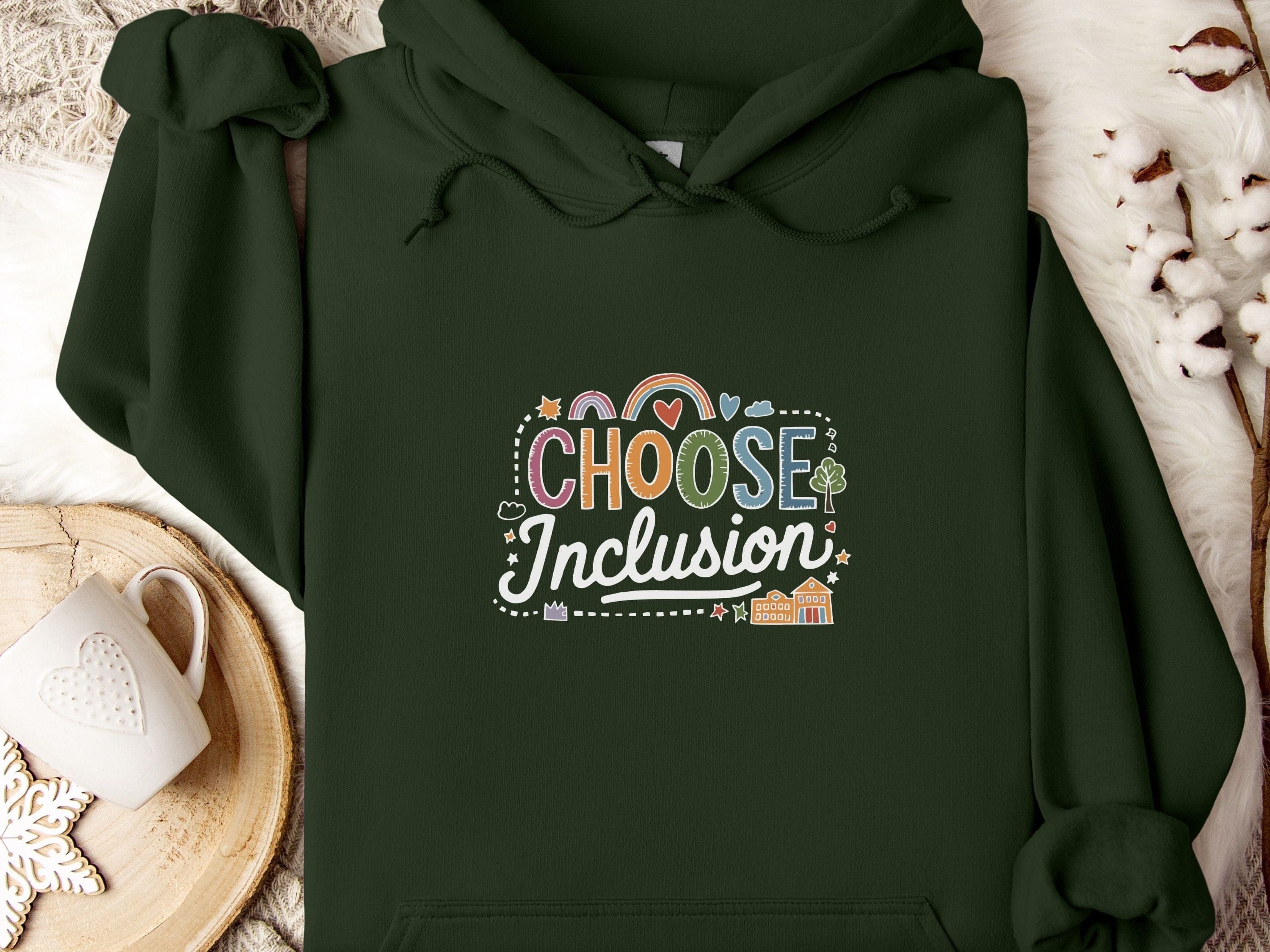 Choose Inclusion Hoodie-Forest Green-Neurodiversity, ADHD & Autism Awareness & Acceptance Hoodie by Daily Bloom