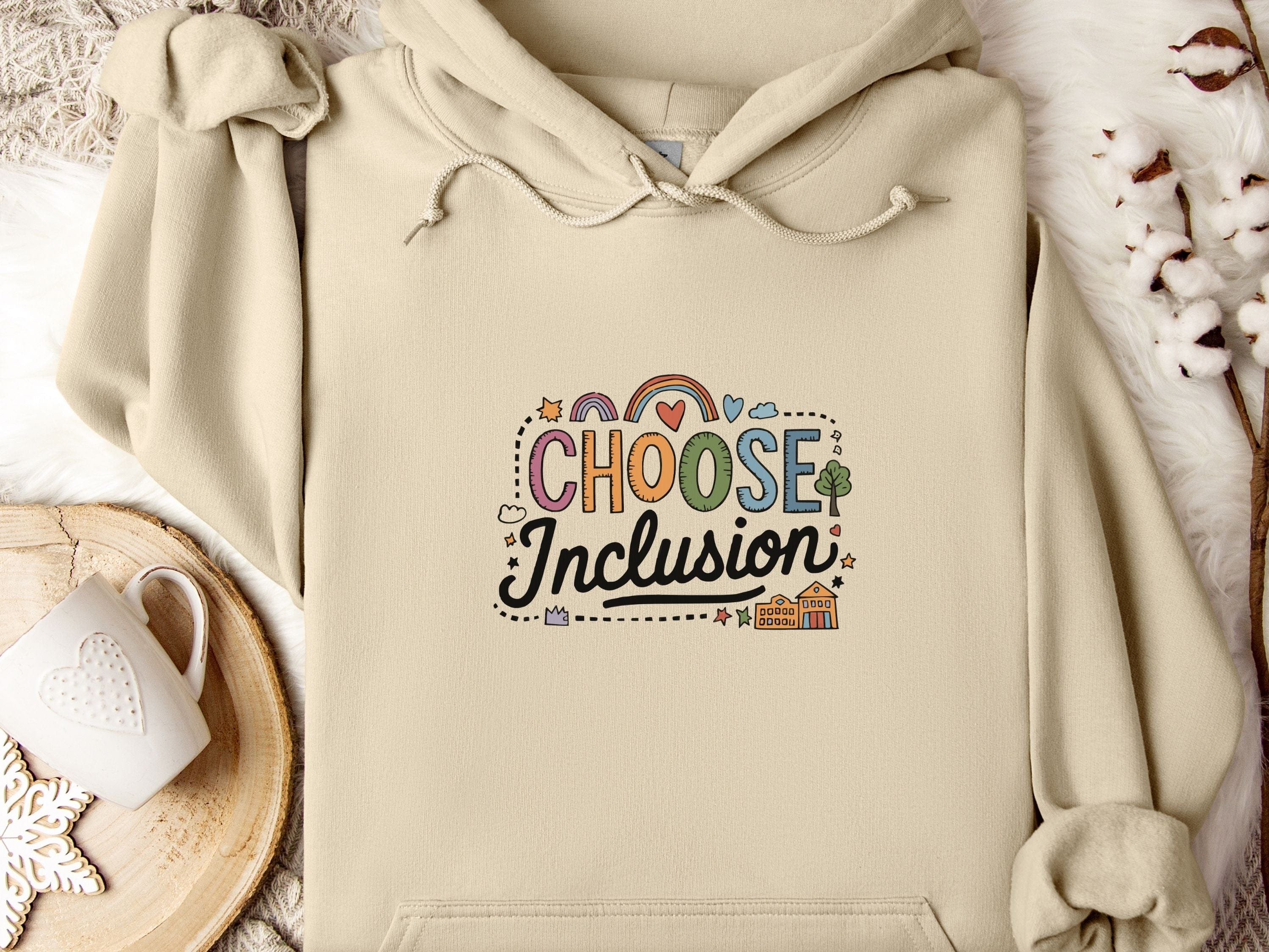 Choose Inclusion Hoodie-Sand-Neurodiversity, ADHD & Autism Awareness & Acceptance Hoodie by Daily Bloom