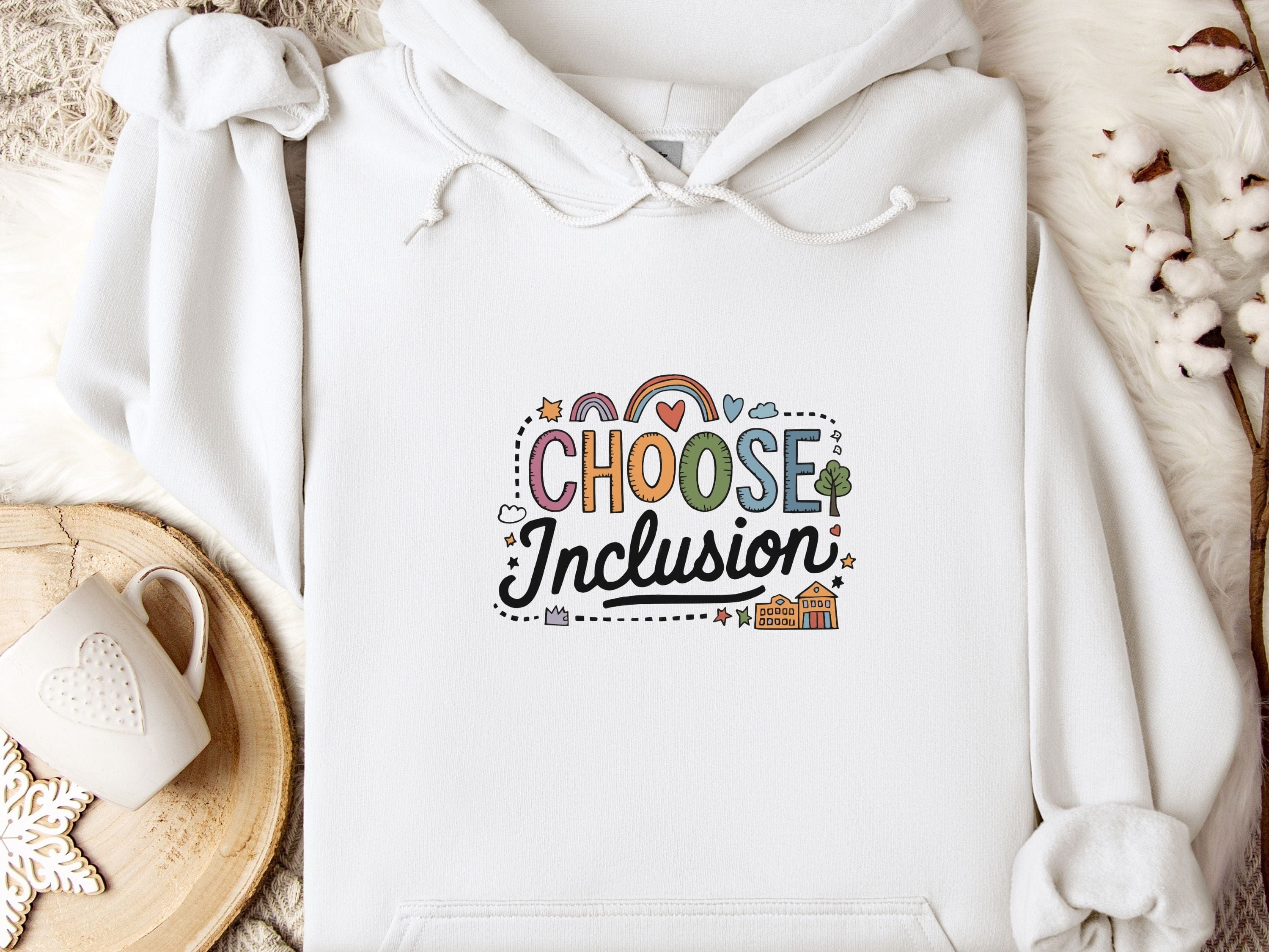 Choose Inclusion Hoodie-White-Neurodiversity, ADHD & Autism Awareness & Acceptance Hoodie by Daily Bloom
