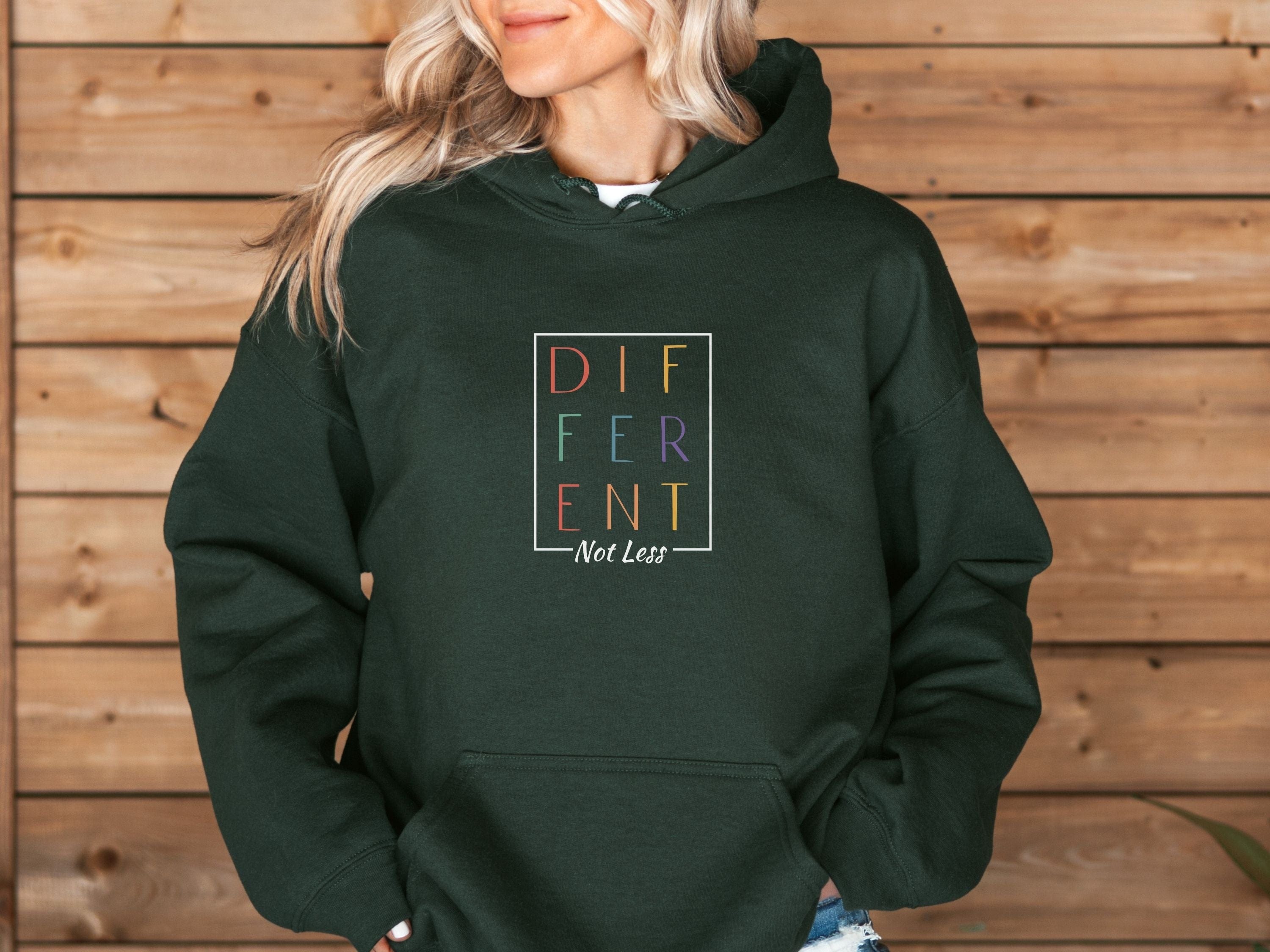 Different Not Less Stacked Letters Hoodie-Neurodiversity, ADHD & Autism Awareness & Acceptance Hoodie by Daily Bloom