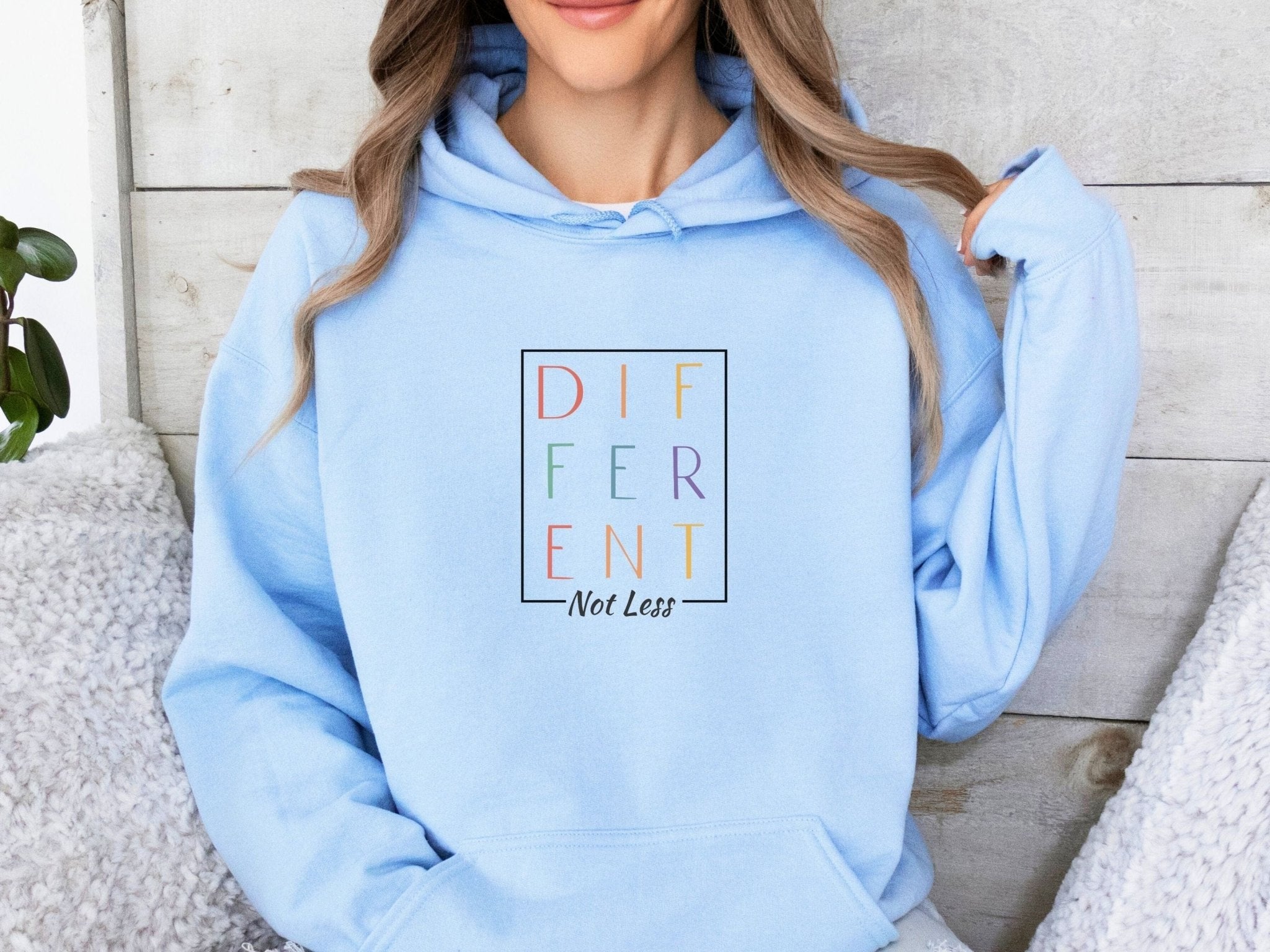 Autism Hoodie - Different Not Less Stacked Letters Hoodie - Daily Bloom