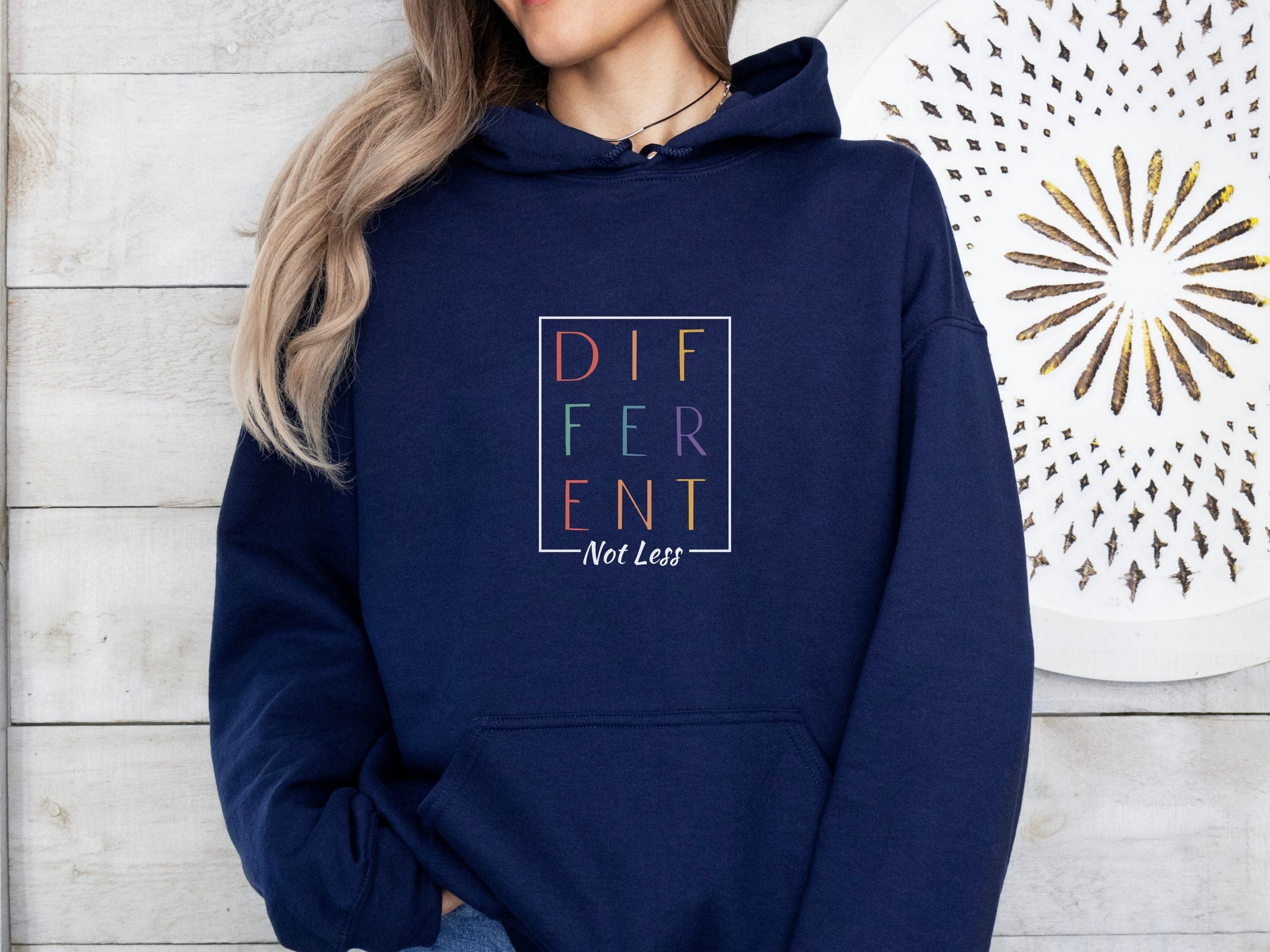 Different Not Less Stacked Letters Hoodie-Neurodiversity, ADHD & Autism Awareness & Acceptance Hoodie by Daily Bloom