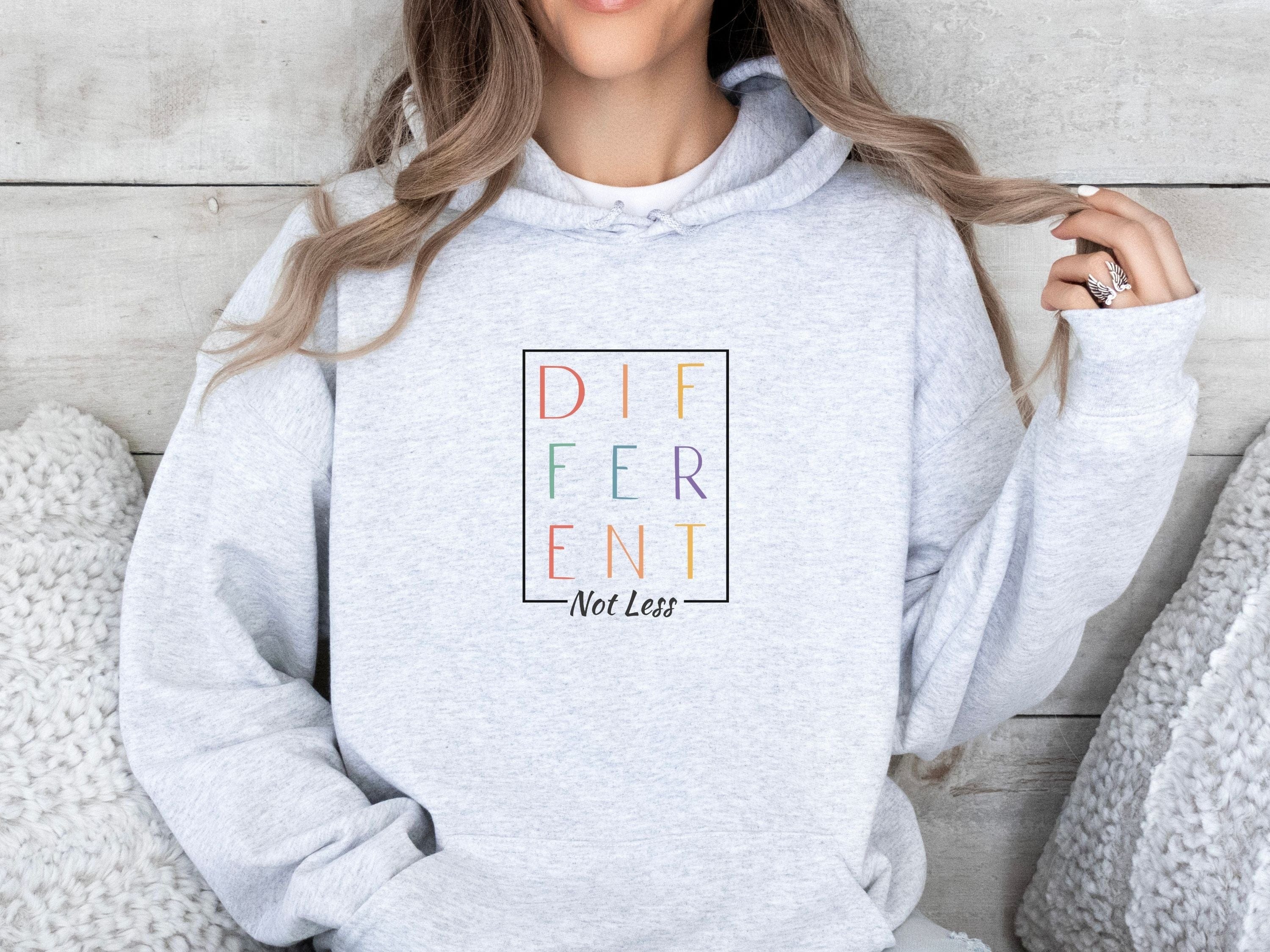 Different Not Less Stacked Letters Hoodie-Neurodiversity, ADHD & Autism Awareness & Acceptance Hoodie by Daily Bloom