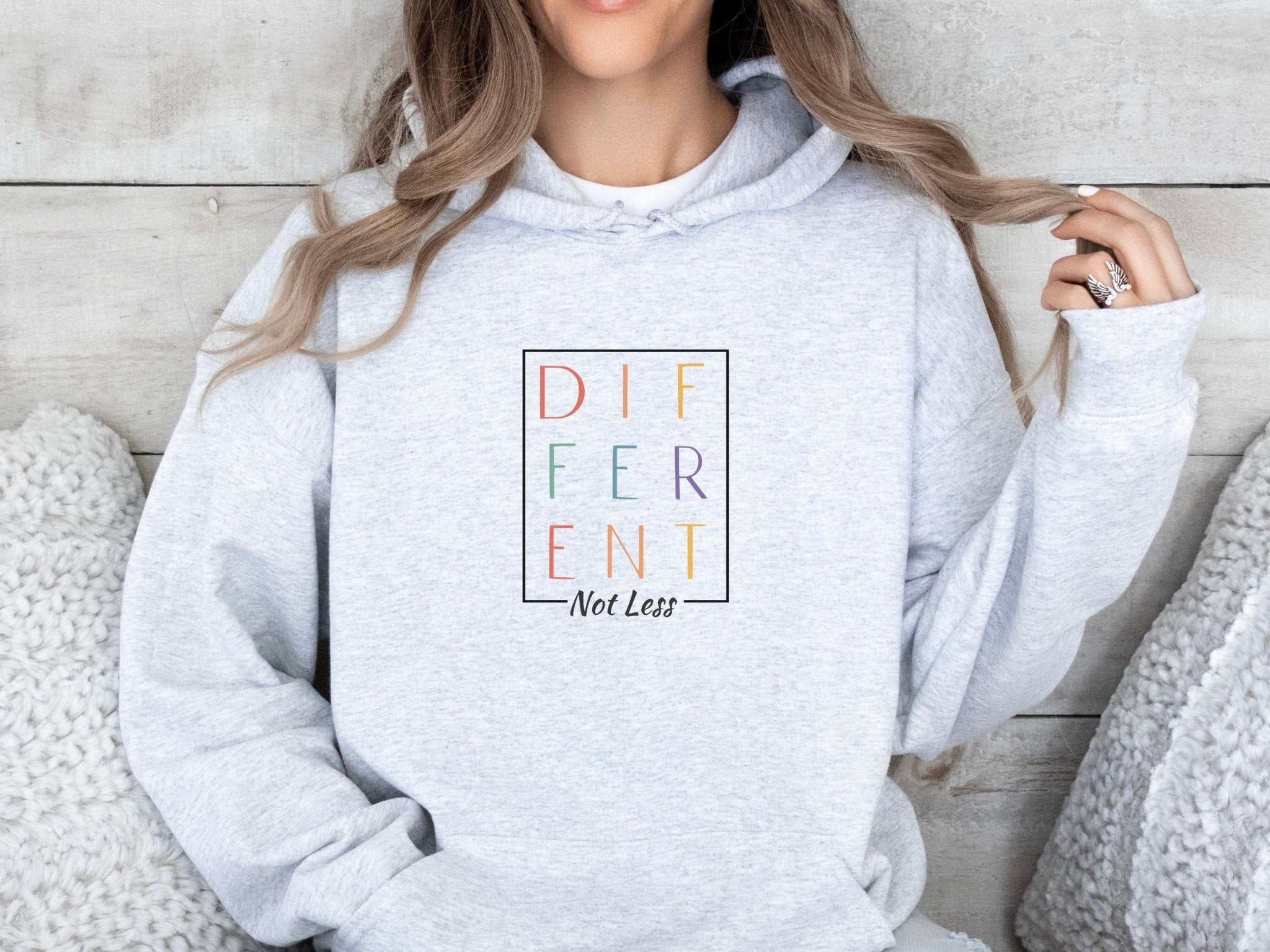 Autism Hoodie - Different Not Less Stacked Letters Hoodie - Daily Bloom