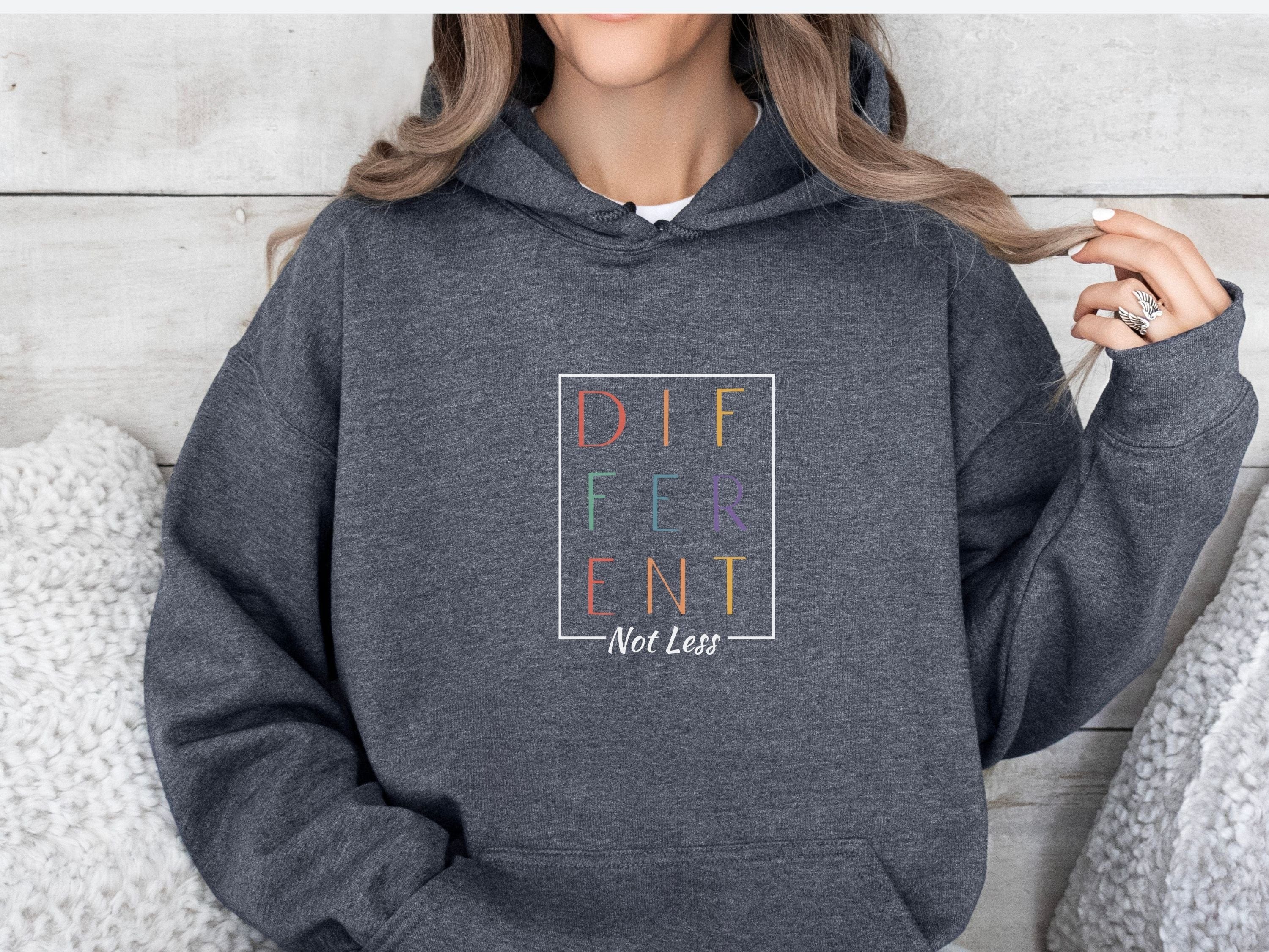 Different Not Less Stacked Letters Hoodie-Neurodiversity, ADHD & Autism Awareness & Acceptance Hoodie by Daily Bloom