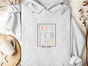 Different Not Less Stacked Letters Hoodie-Ash-Neurodiversity, ADHD & Autism Awareness & Acceptance Hoodie by Daily Bloom