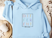 Different Not Less Stacked Letters Hoodie-Light Blue-Neurodiversity, ADHD & Autism Awareness & Acceptance Hoodie by Daily Bloom
