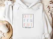 Different Not Less Stacked Letters Hoodie-White-Neurodiversity, ADHD & Autism Awareness & Acceptance Hoodie by Daily Bloom