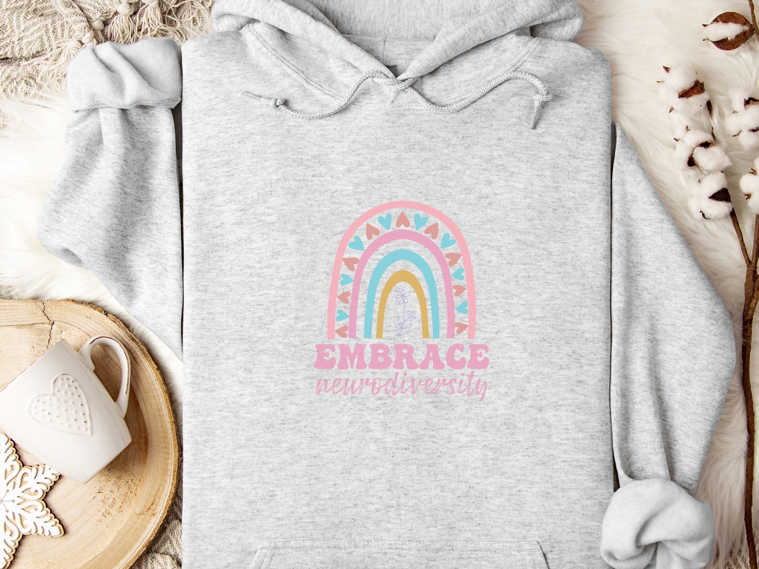 Embrace Neurodiversity Hoodie-Ash-Neurodiversity, ADHD & Autism Awareness & Acceptance Hoodie by Daily Bloom