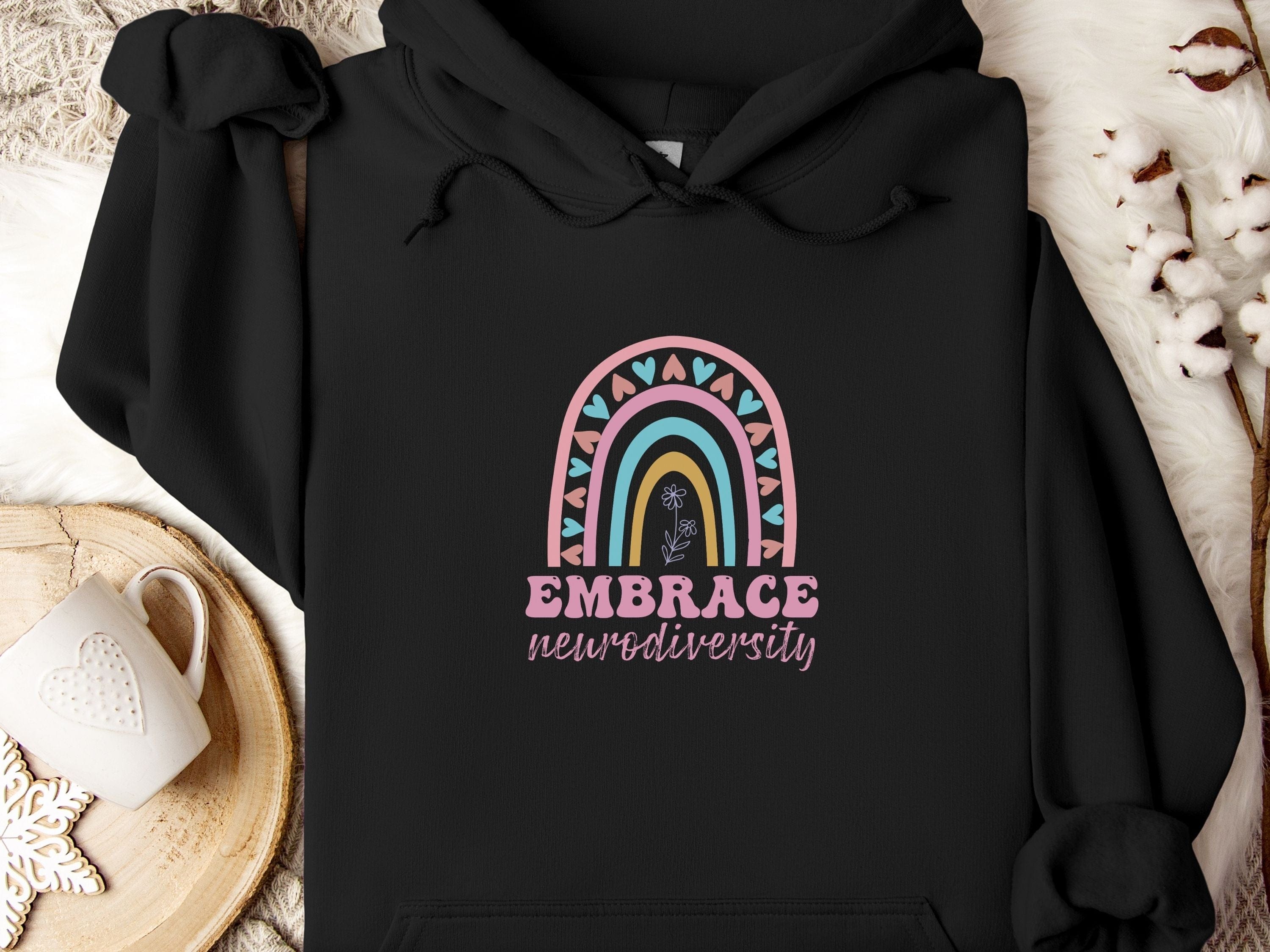 Embrace Neurodiversity Hoodie-Black-Neurodiversity, ADHD & Autism Awareness & Acceptance Hoodie by Daily Bloom